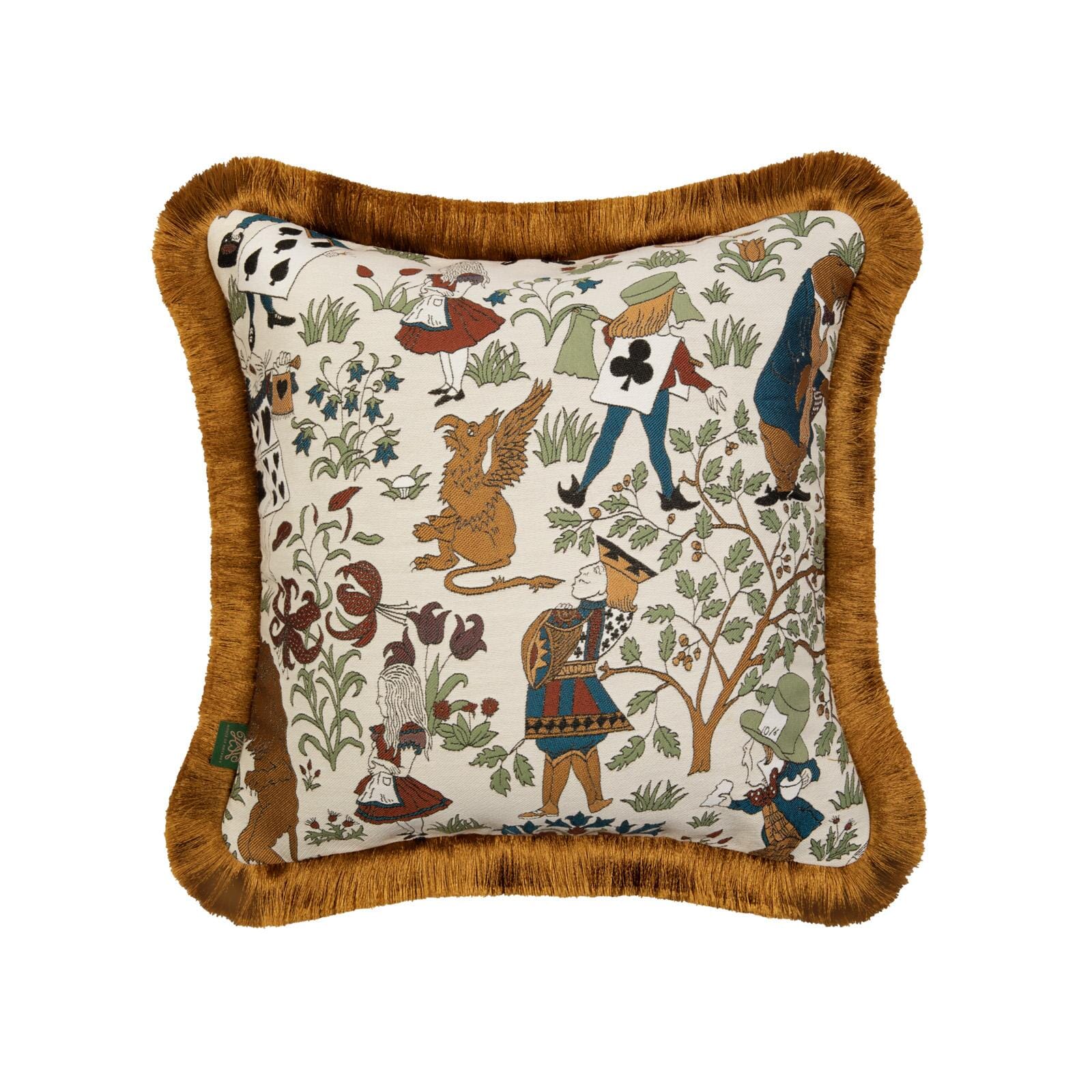 ALICE IN WONDERLAND Medium Fringed Jacquard Cushion - Achillea