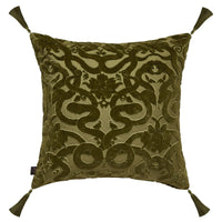 ANACONDA Large Tassel Cut-Velvet Cushion - Olive Green