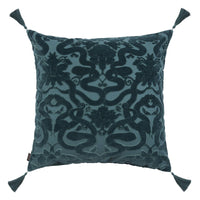 ANACONDA Large Tassel Cut-Velvet Cushion - Petrol