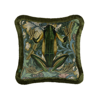 GOLDEN LILY AMPHIBIA Fringed Velvet Cushion - Euphorbia