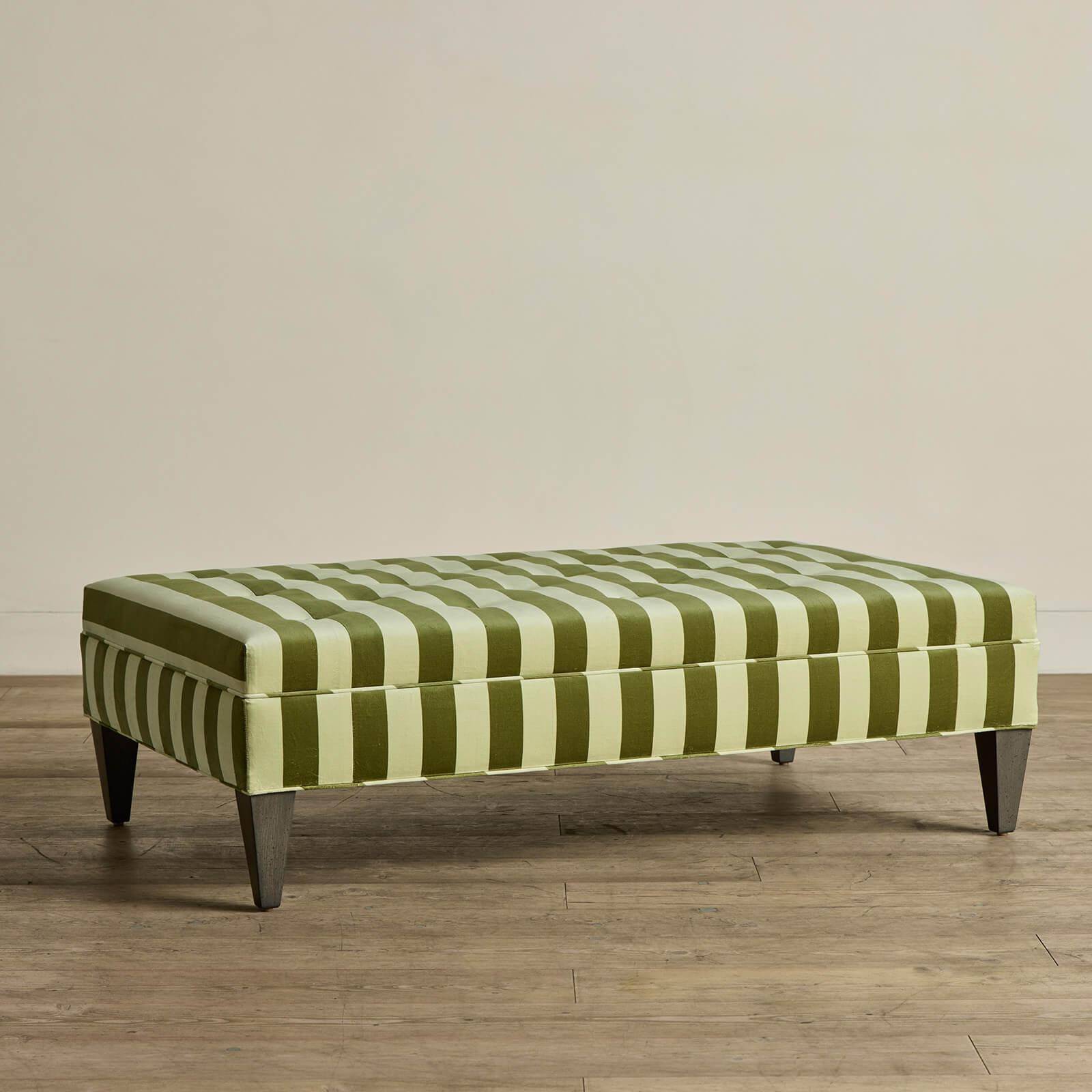 CAMELOT STRIPE Velvet Tufted Ottoman - Juniper