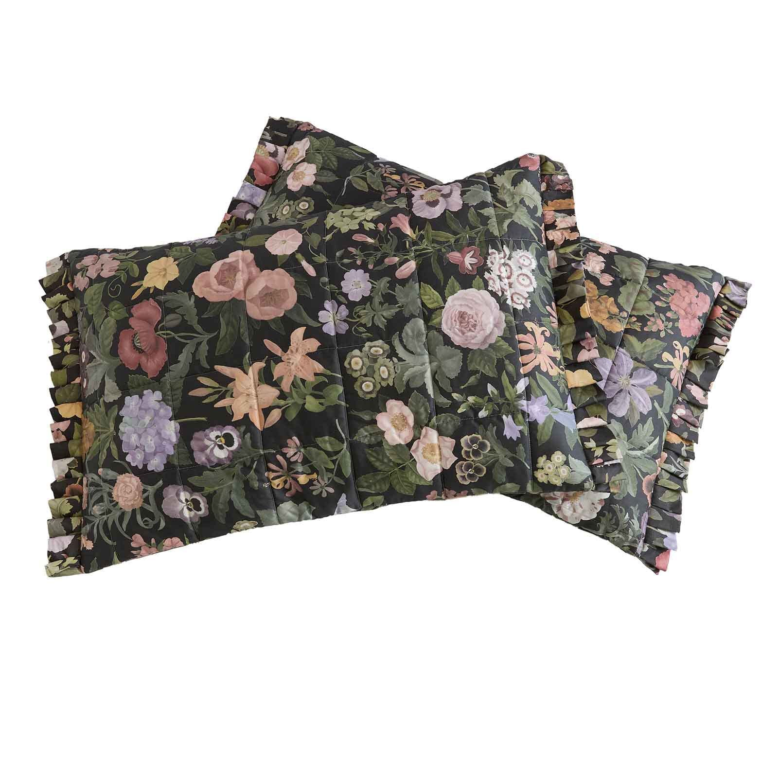 FLORALIA Cotton Sateen Pillowcases - Noir (Set of 2)