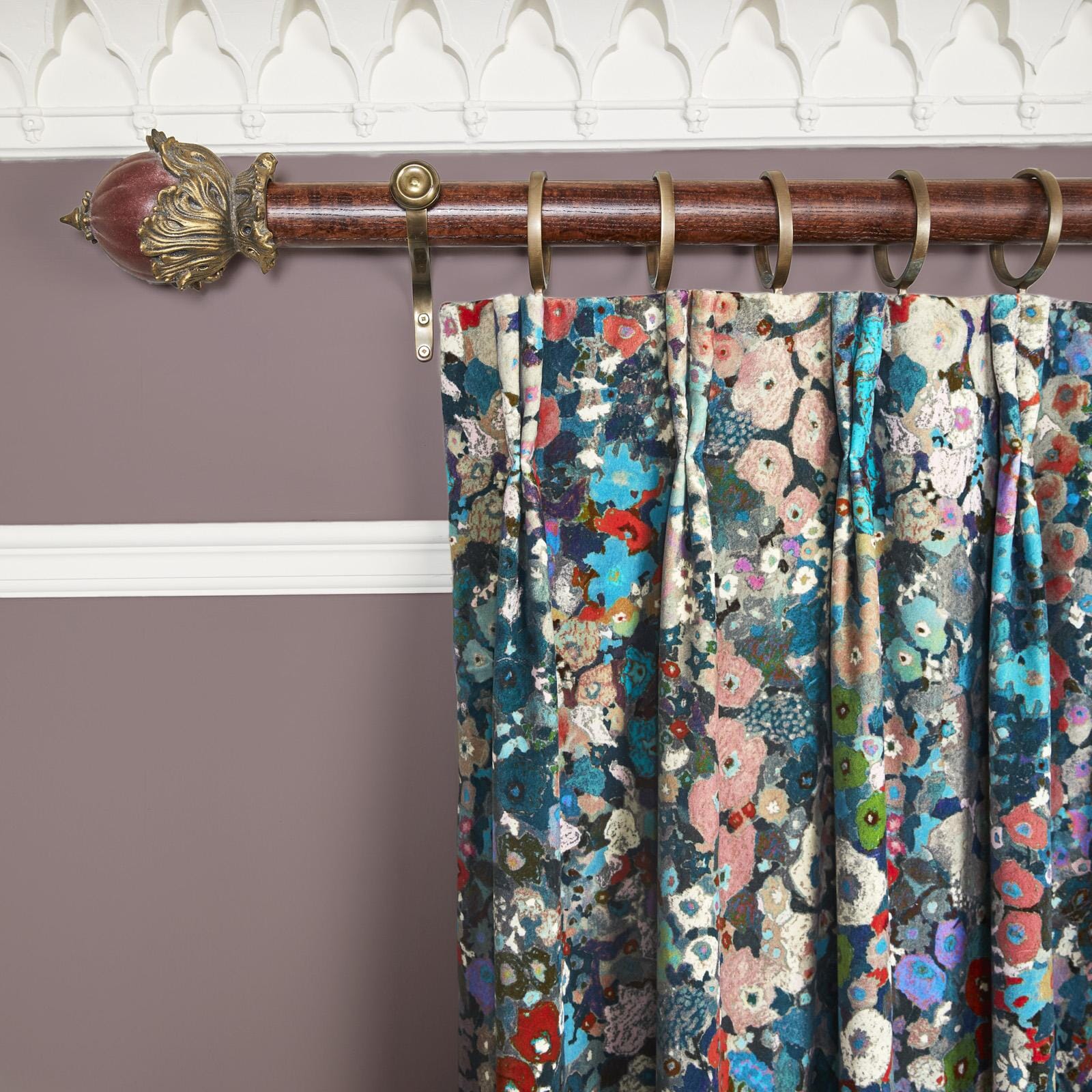 HOLLYHOCKS Velvet Curtain - Winter