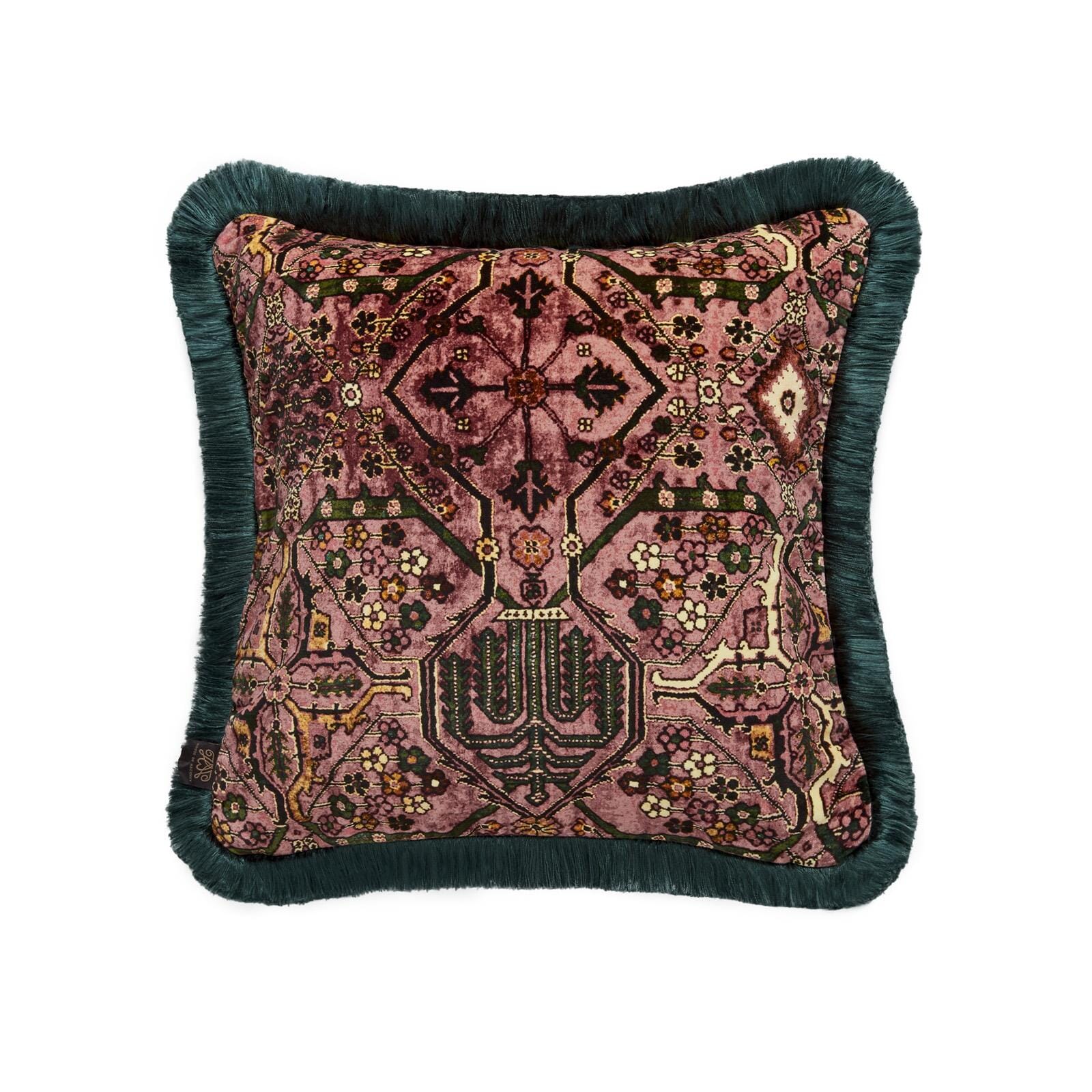 MEY MEH Medium Fringed Velvet Cushion - Blush