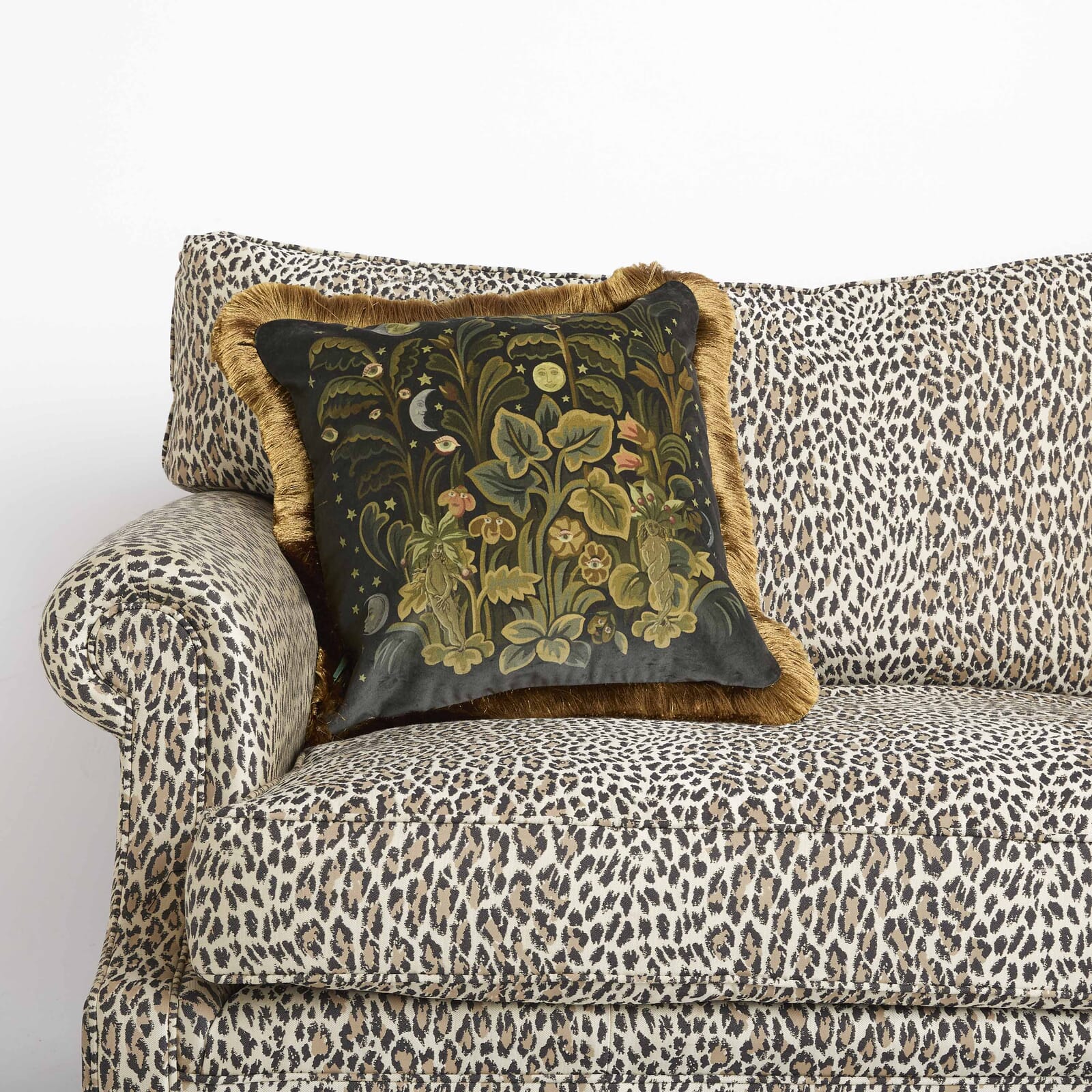 MOON GARDEN Velvet Medium Fringed Cushion - Midnight