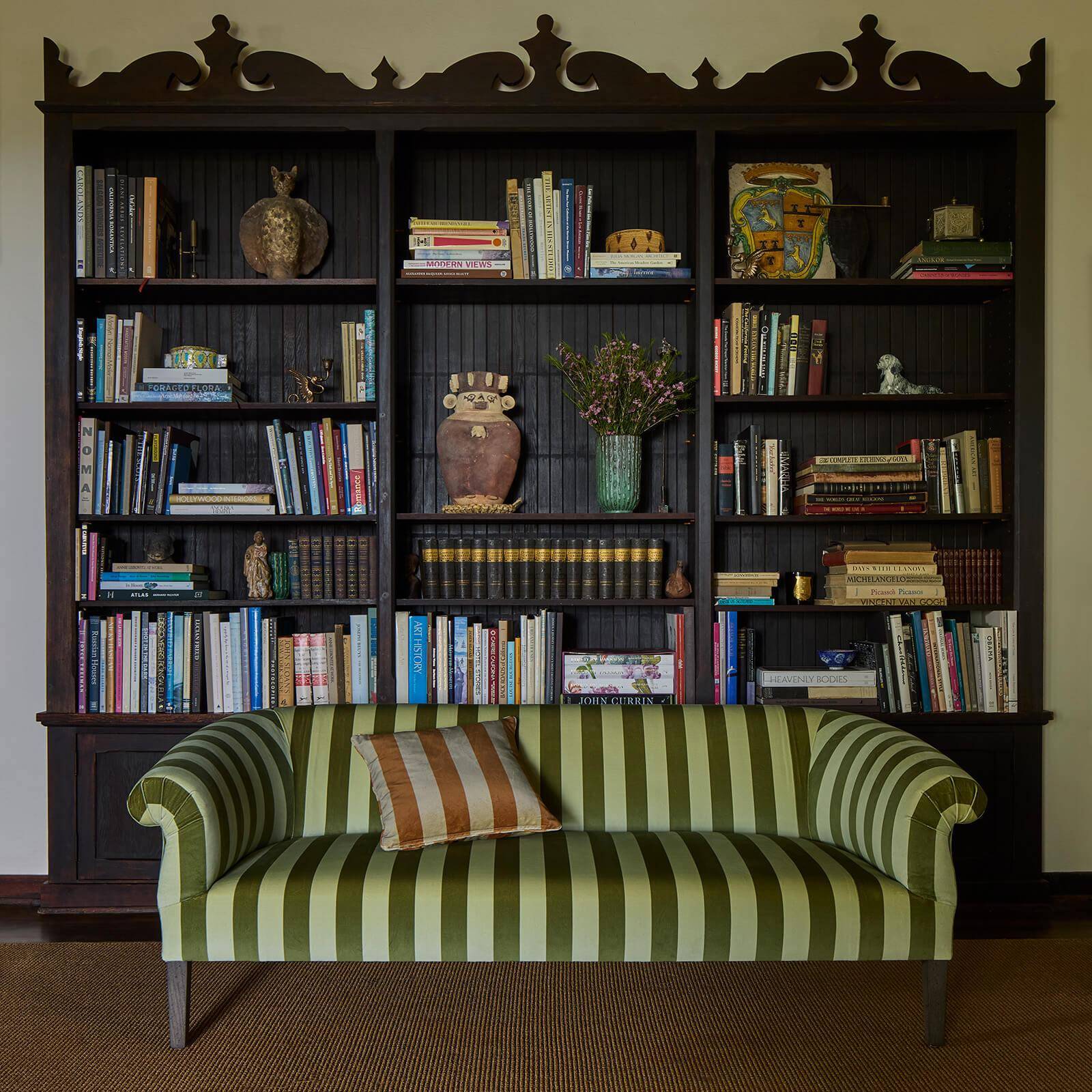 CAMELOT STRIPE Velvet Lowback Settee - Juniper