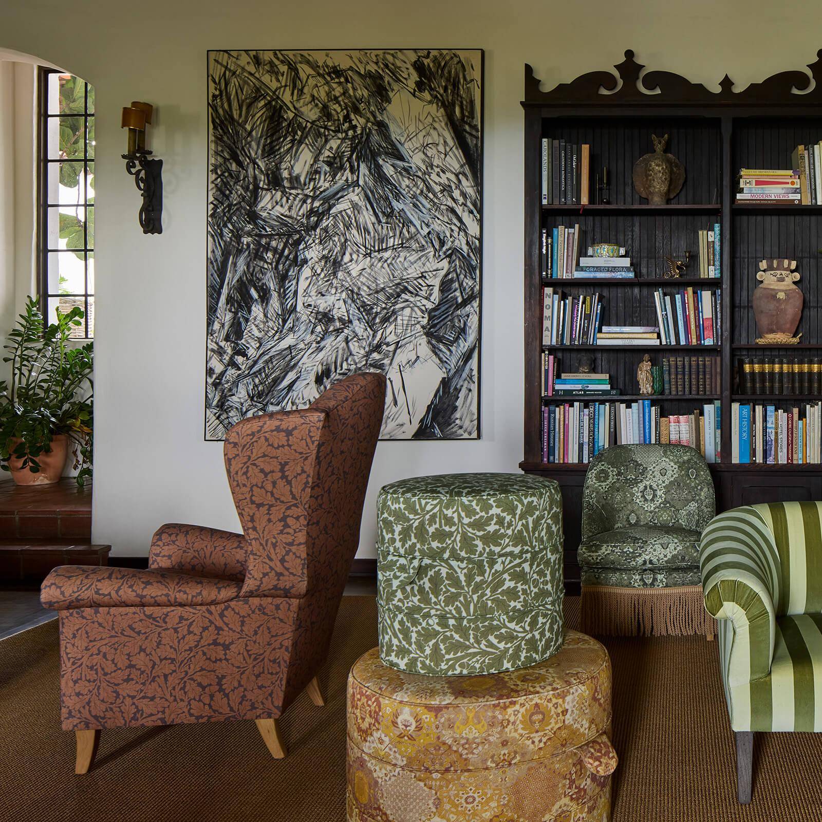 QUERCUS Linen Wingback Chair - Aubergine