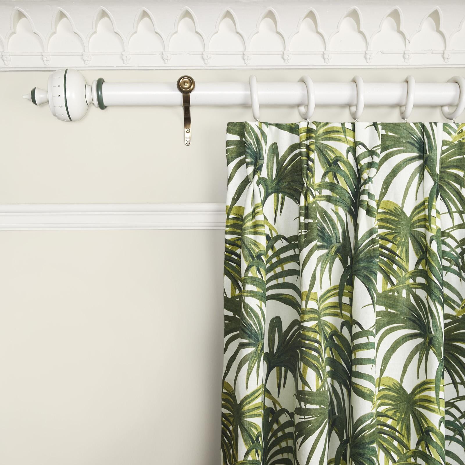 PALMERAL Cotton Linen Curtain - Off White & Green