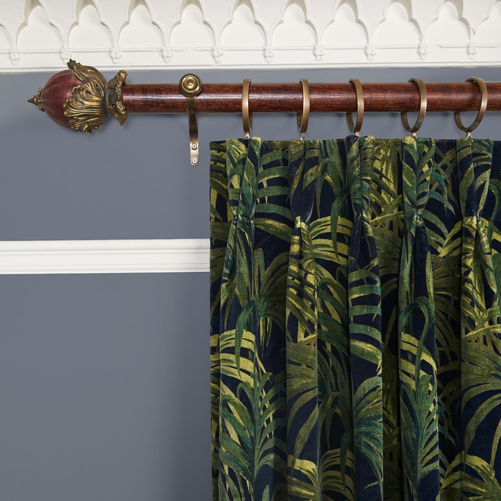 PALMERAL Velvet Curtain - Midnight & Green