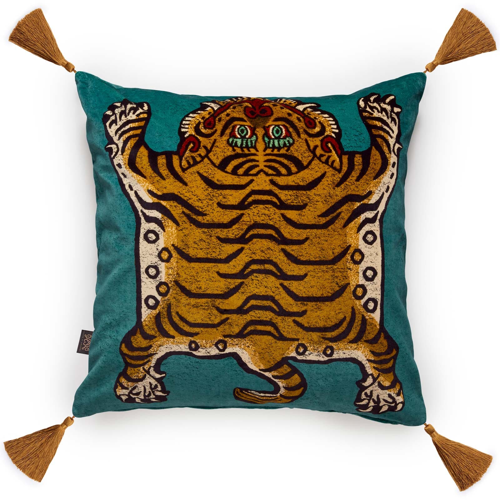 SABER Large Tassel Velvet Cushion - Teal