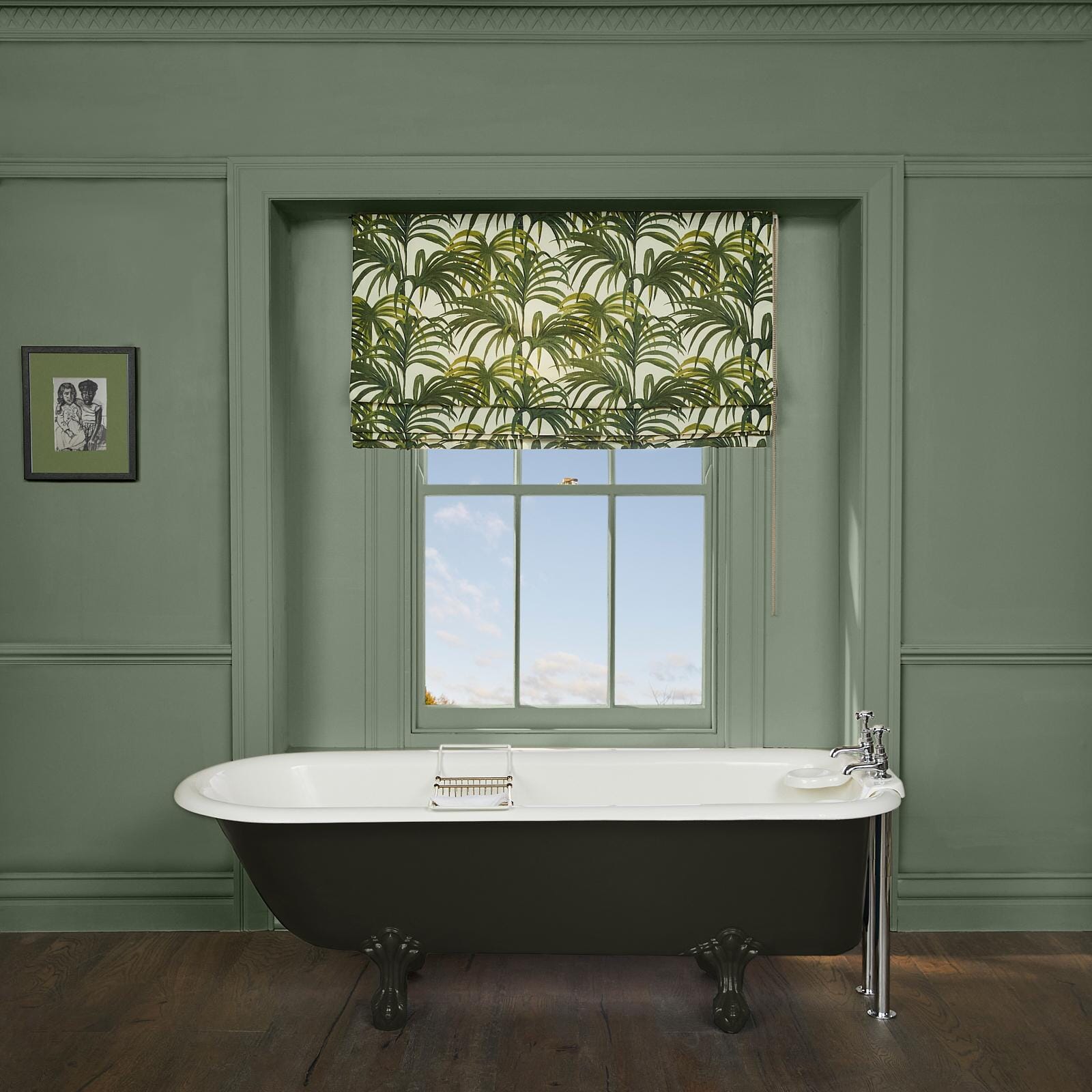 PALMERAL Cotton Linen Blind - Off White & Green