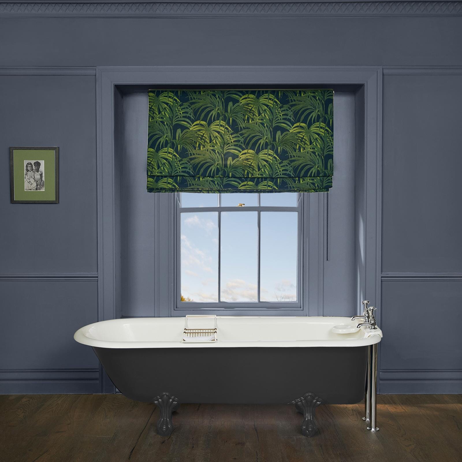 PALMERAL Cotton Linen Blind - Midnight & Green