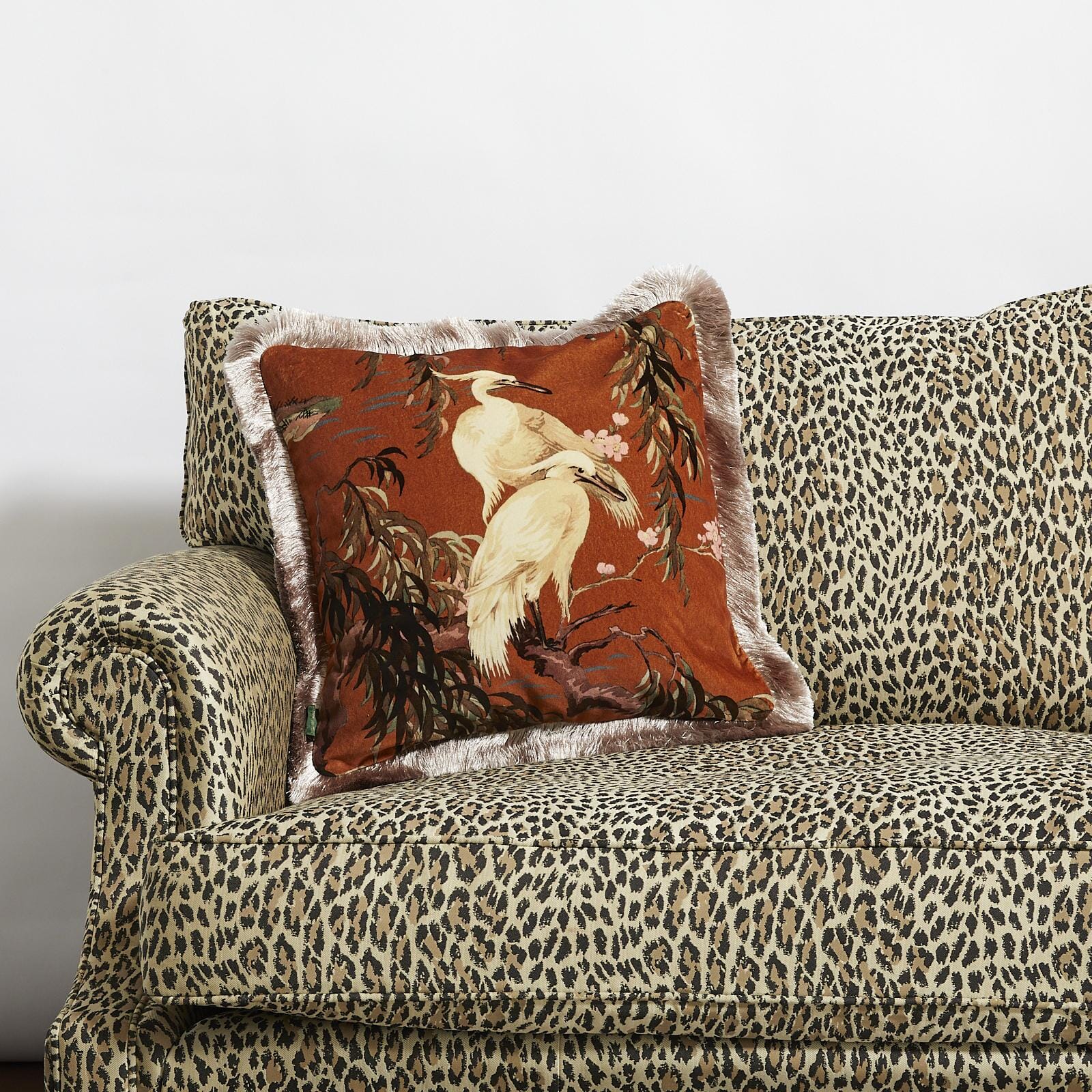 ZEUS Medium Fringed Velvet Cushion - Tobacco