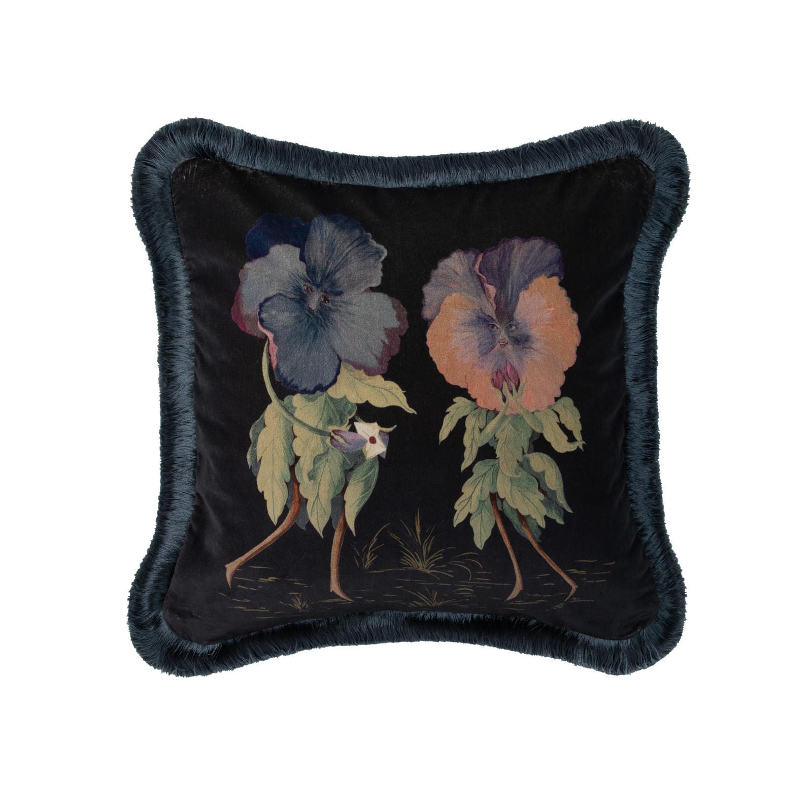 LOVE LETTER Medium Fringe Velvet Cushion - Noir