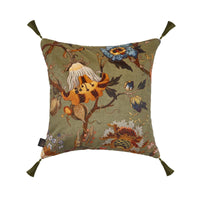ARTEMIS Medium Tassel Velvet Cushion - Moss Green
