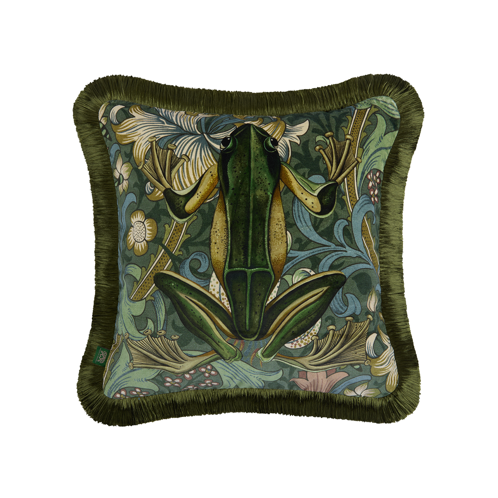 GOLDEN LILY AMPHIBIA Fringed Velvet Cushion - Euphorbia