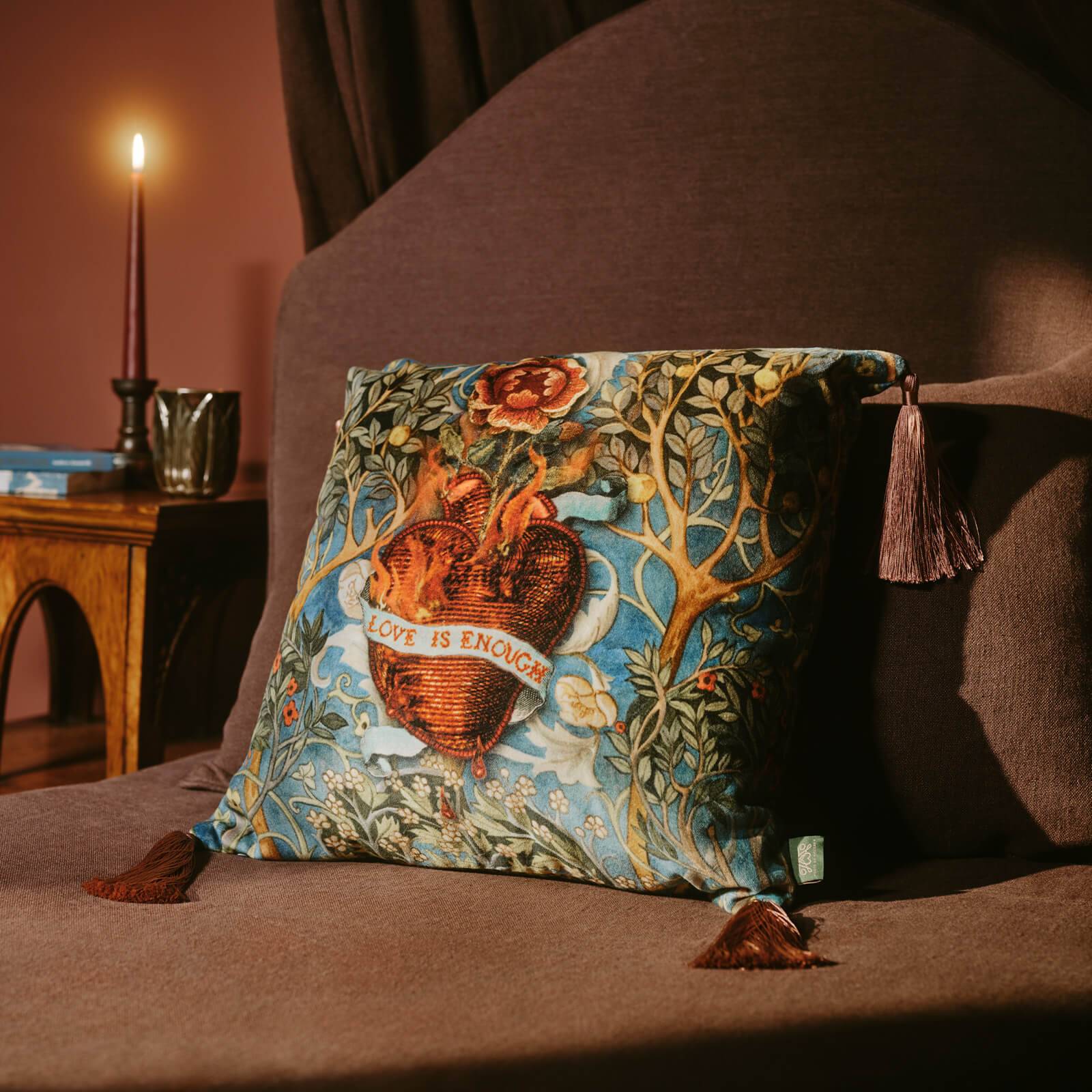 LOVE IS ENOUGH Organic Velvet Cushion - Celestial Blue