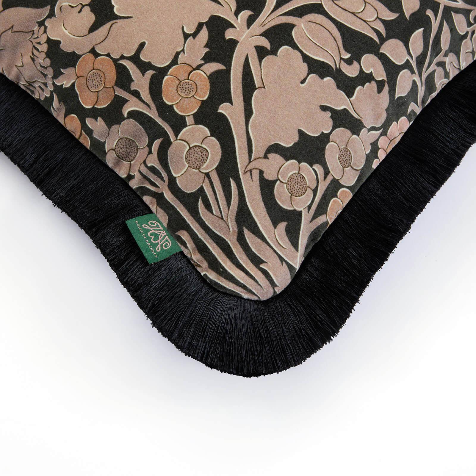 HYACINTH NOVELLUS Velvet Fringed Cushion - Noir
