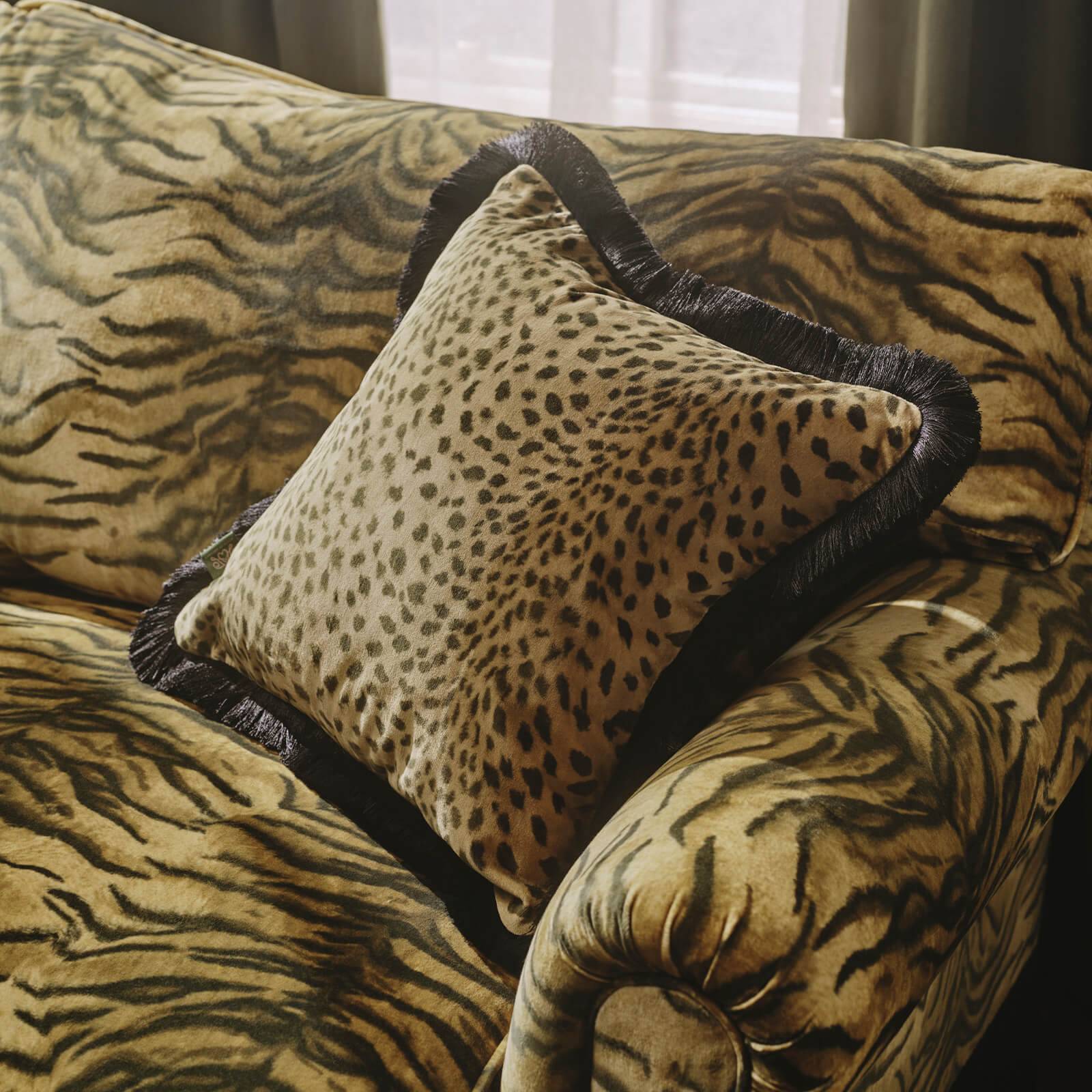 SAVANNA Velvet Medium Fringed Cushion - Auric