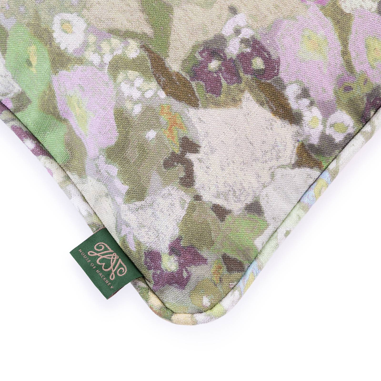 HOLLYHOCKS Cotton Linen Medium Piped Cushion - Meadow