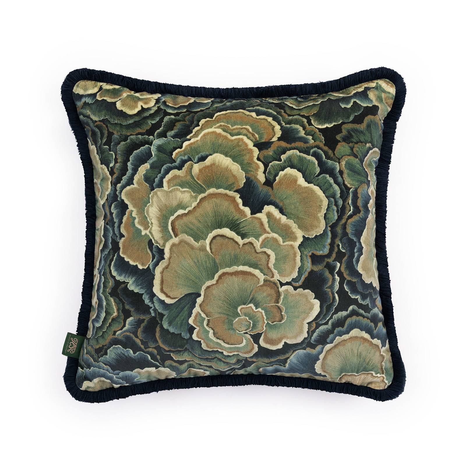 TRAMETES Velvet Medium Fringed Cushion - Carex