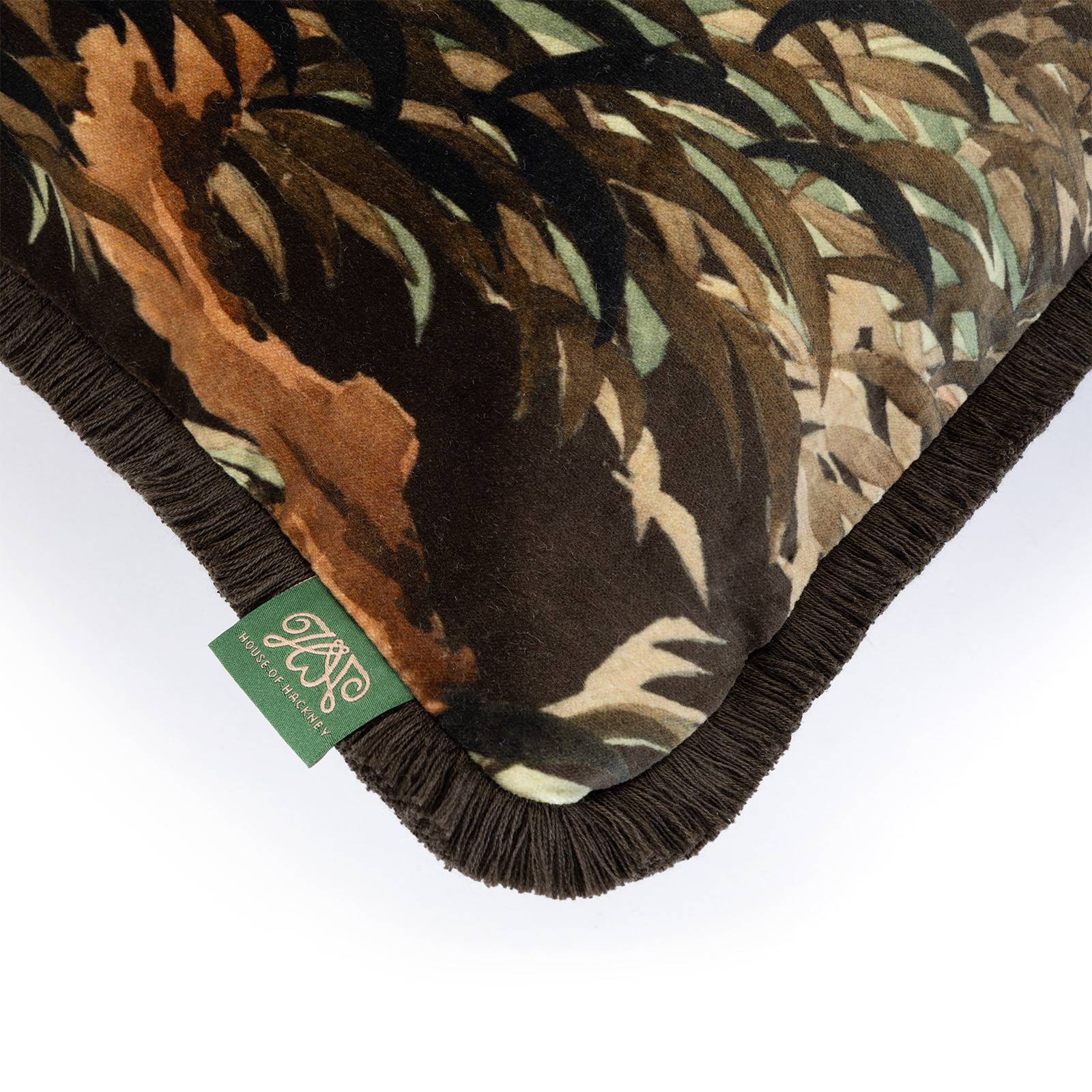 ZEUS Medium Fringed Velvet Cushion - Carob