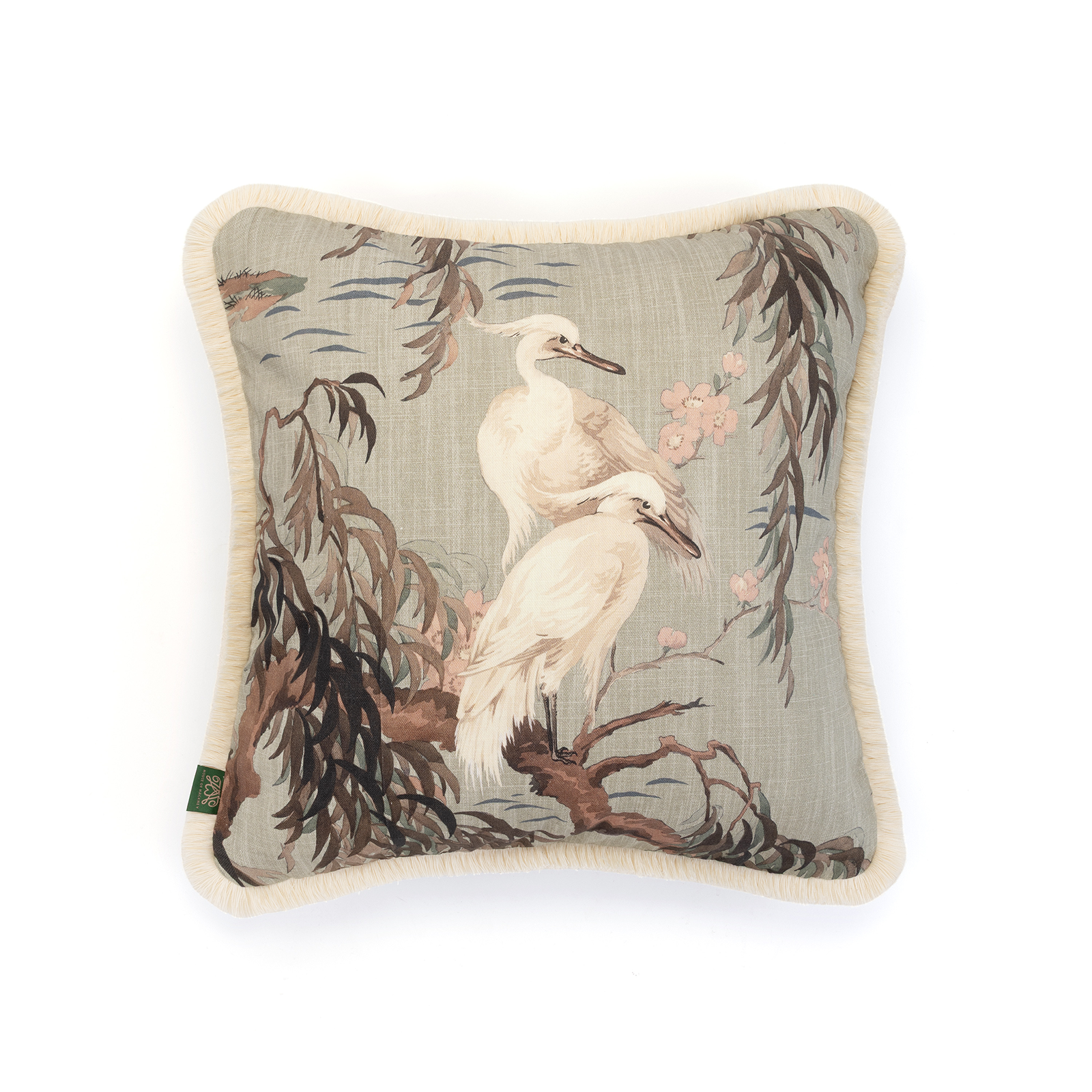 a pillow with birds on it