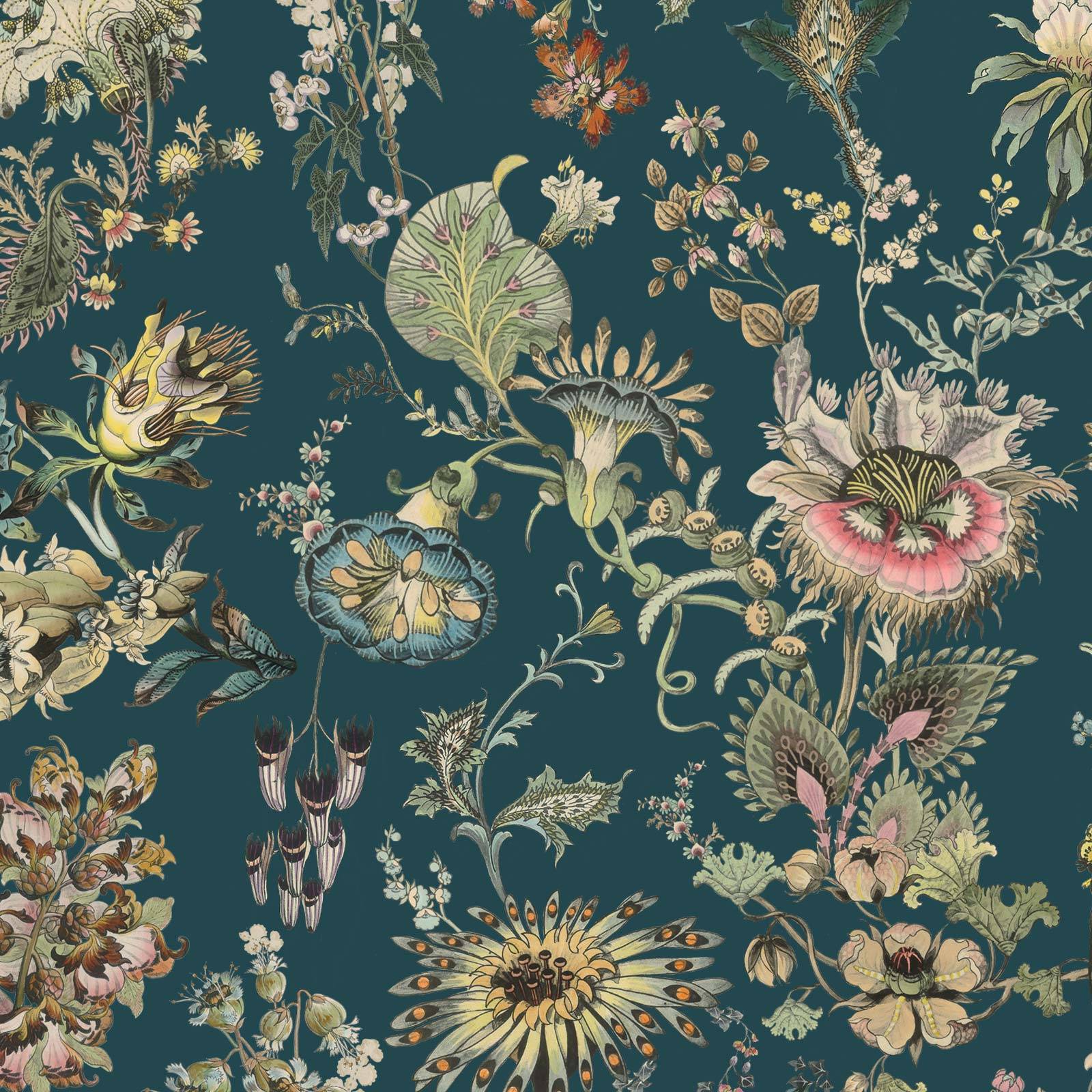 a floral pattern on a blue background