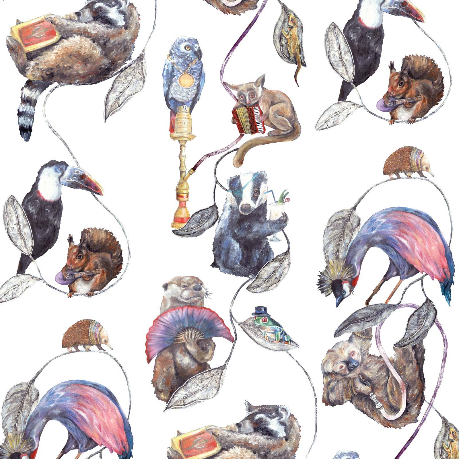 a pattern of animals on a white background