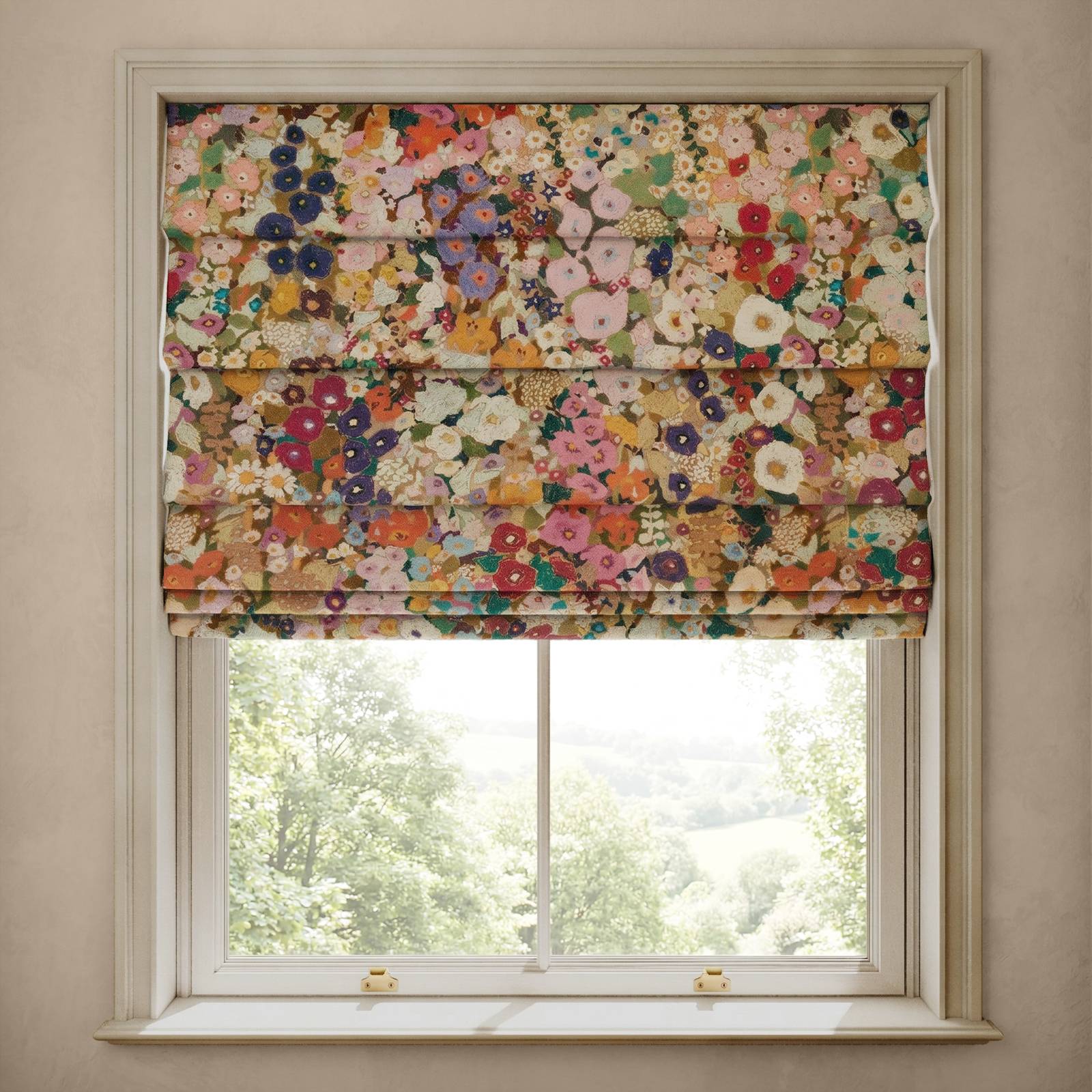 HOLLYHOCKS Cotton Linen Blind - Spring