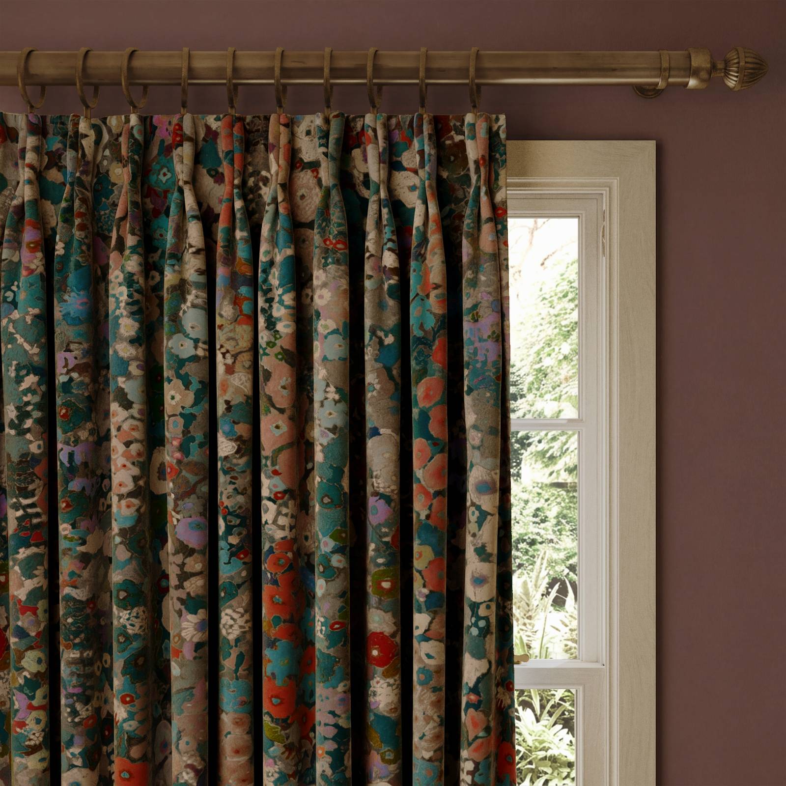 HOLLYHOCKS Velvet Curtain - Winter