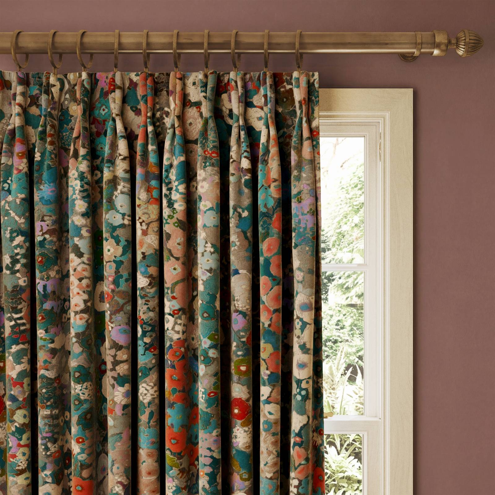 a curtain with colorful floral pattern