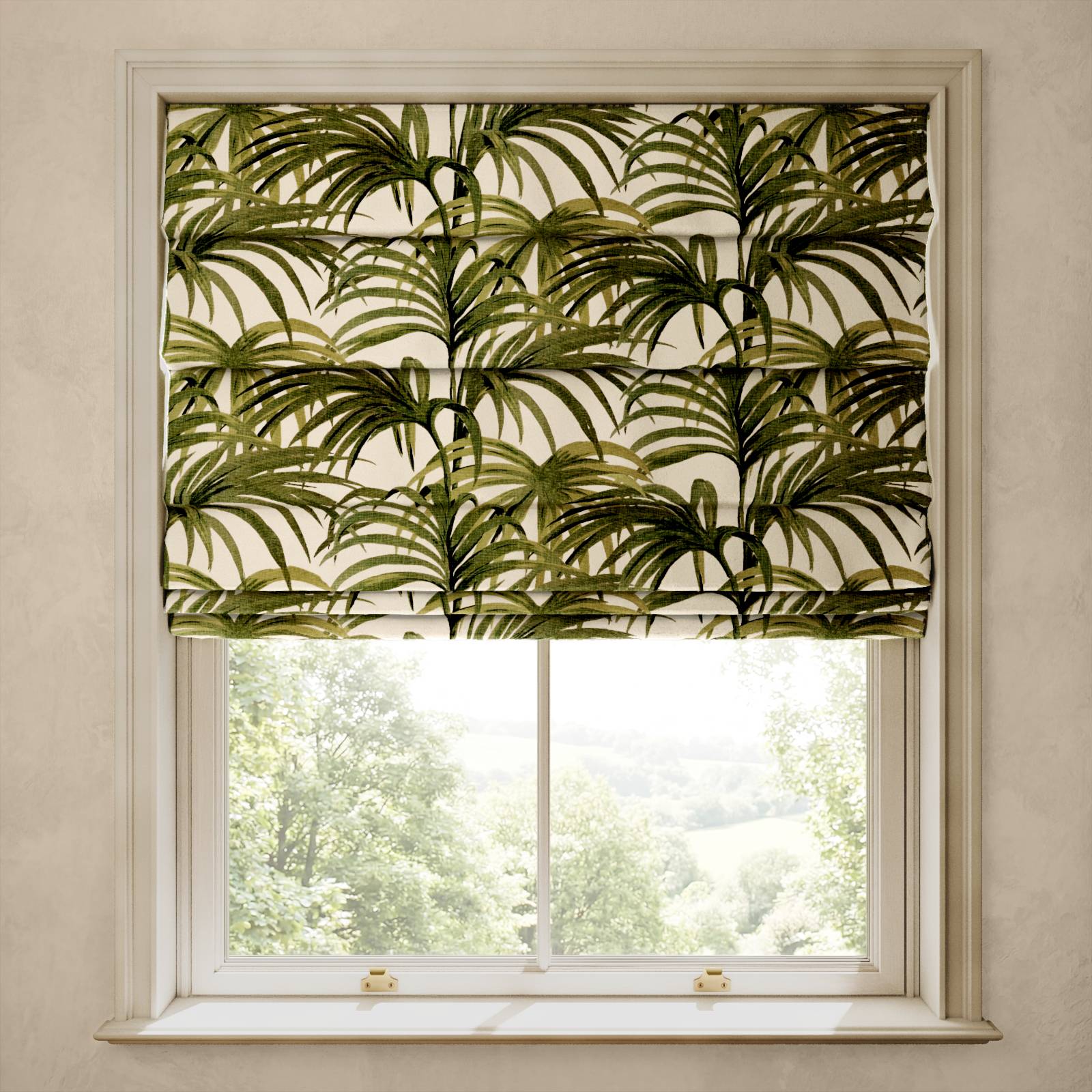 PALMERAL Cotton Linen Blind - Off White & Green