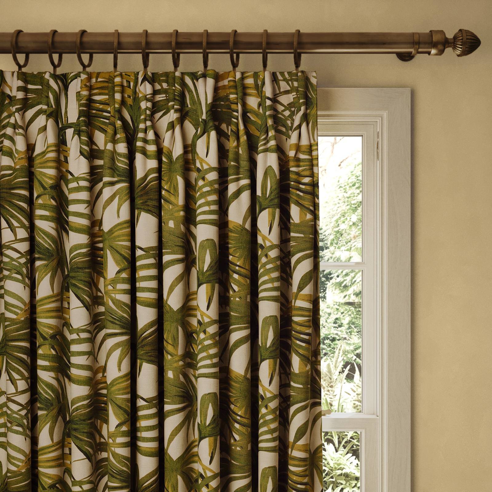 PALMERAL Cotton Linen Curtain - Off White & Green