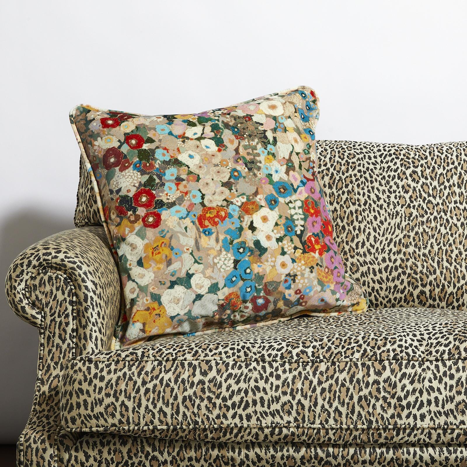 HOLLYHOCKS Large Velvet Cushion - Autumn
