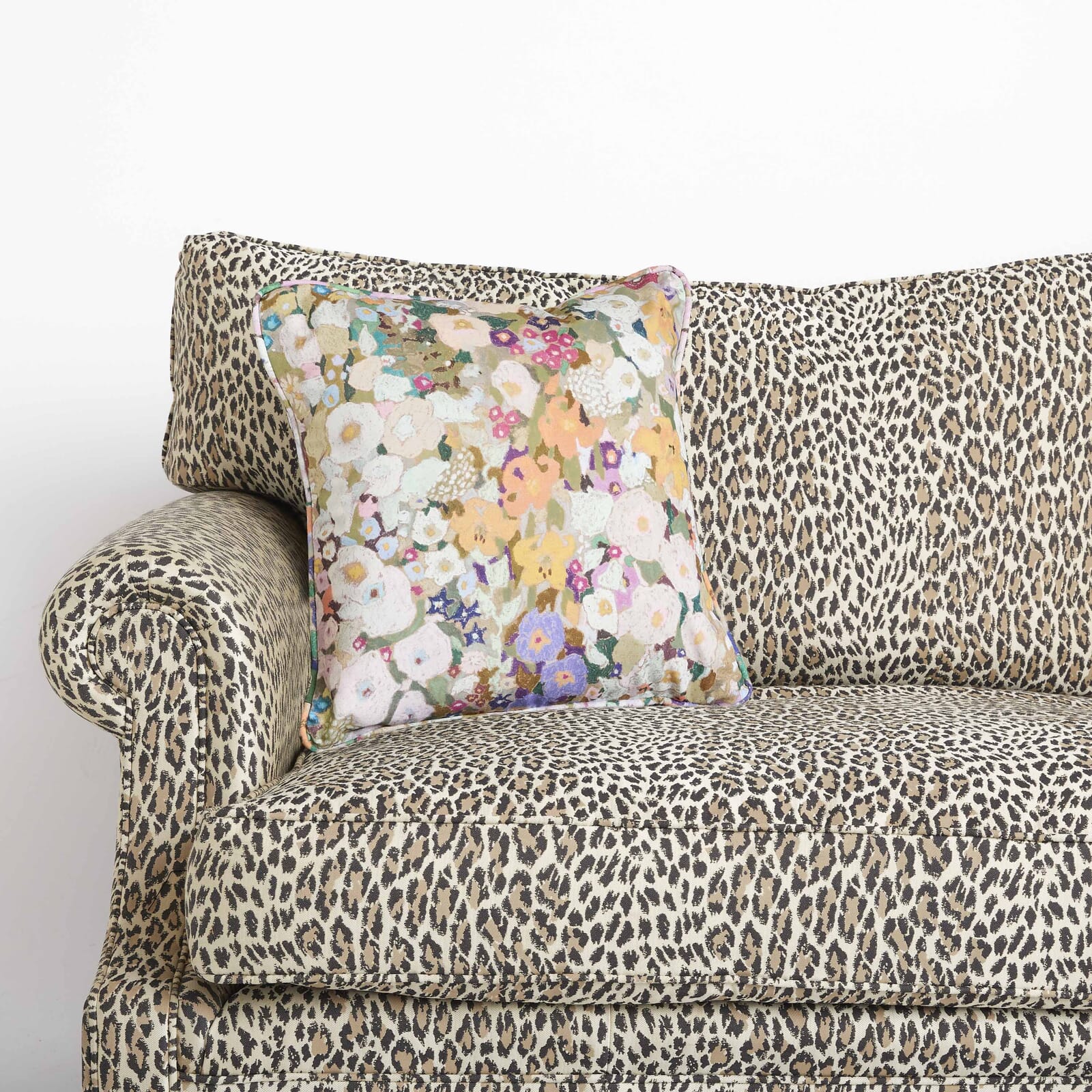 HOLLYHOCKS Medium Piped Cotton Linen Cushion - Spring