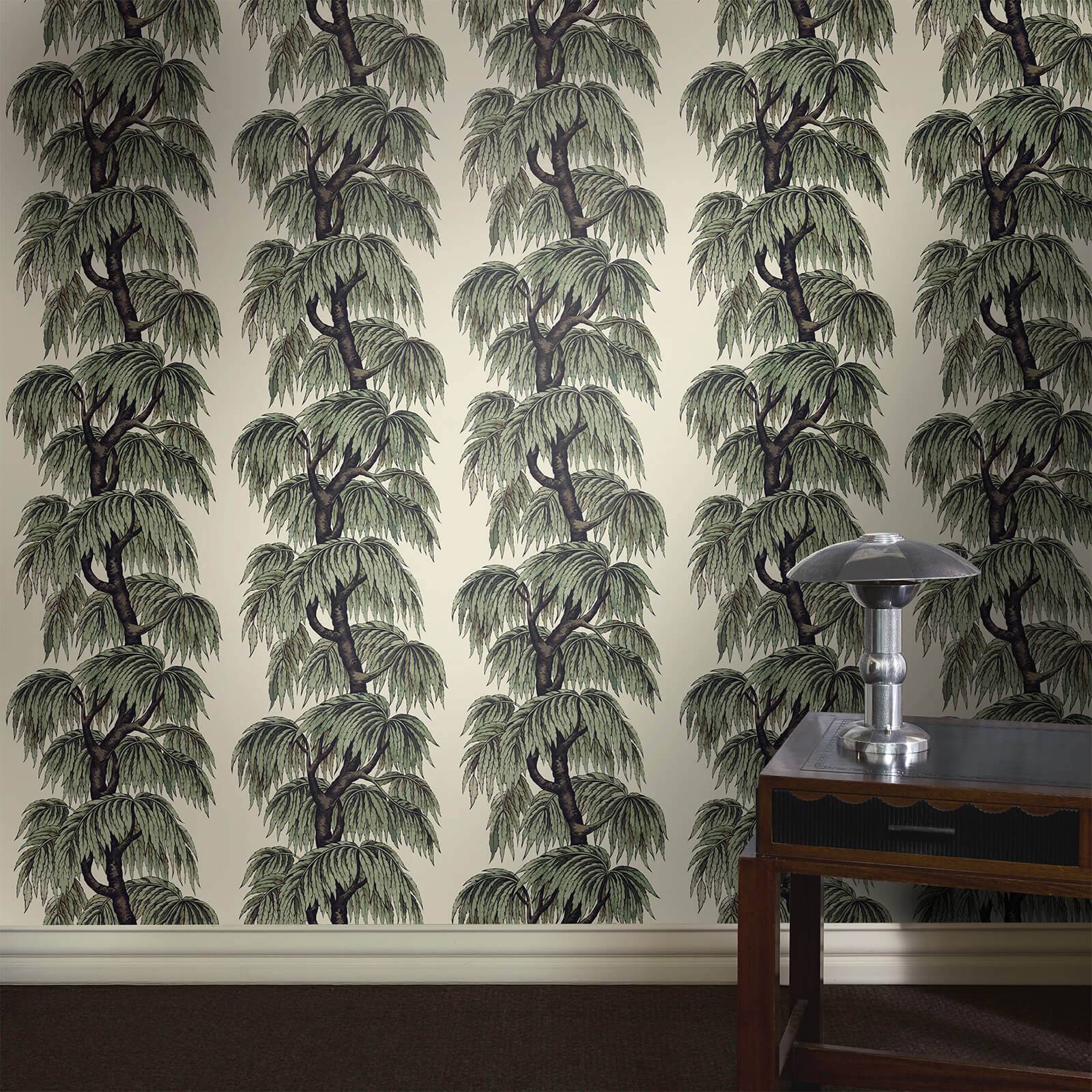 a table next to a wallpaper