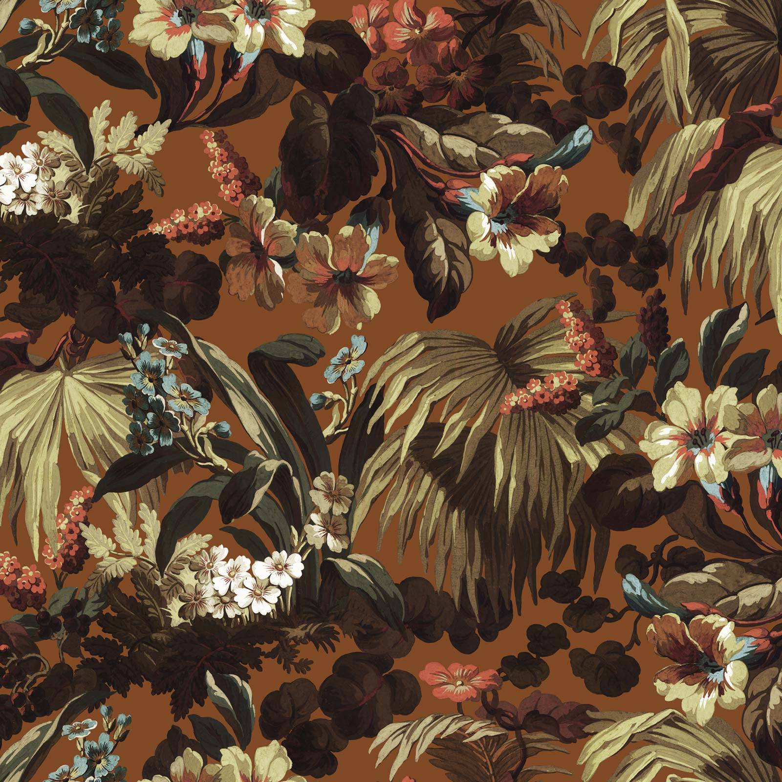 a floral pattern on a brown background