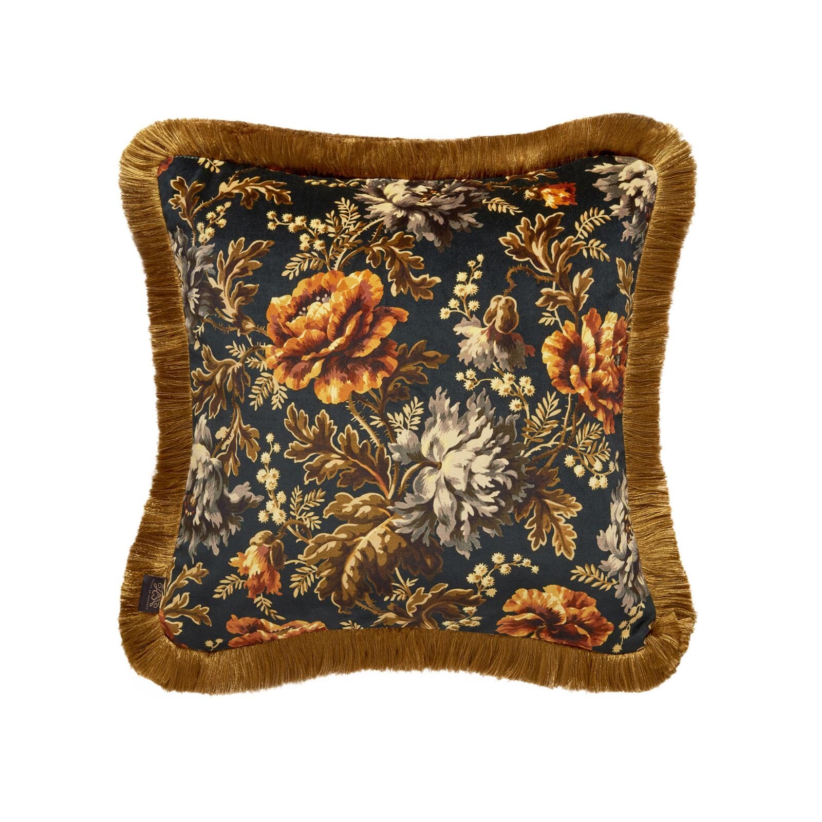 OPIA Medium Fringed Velvet Cushion - Midnight