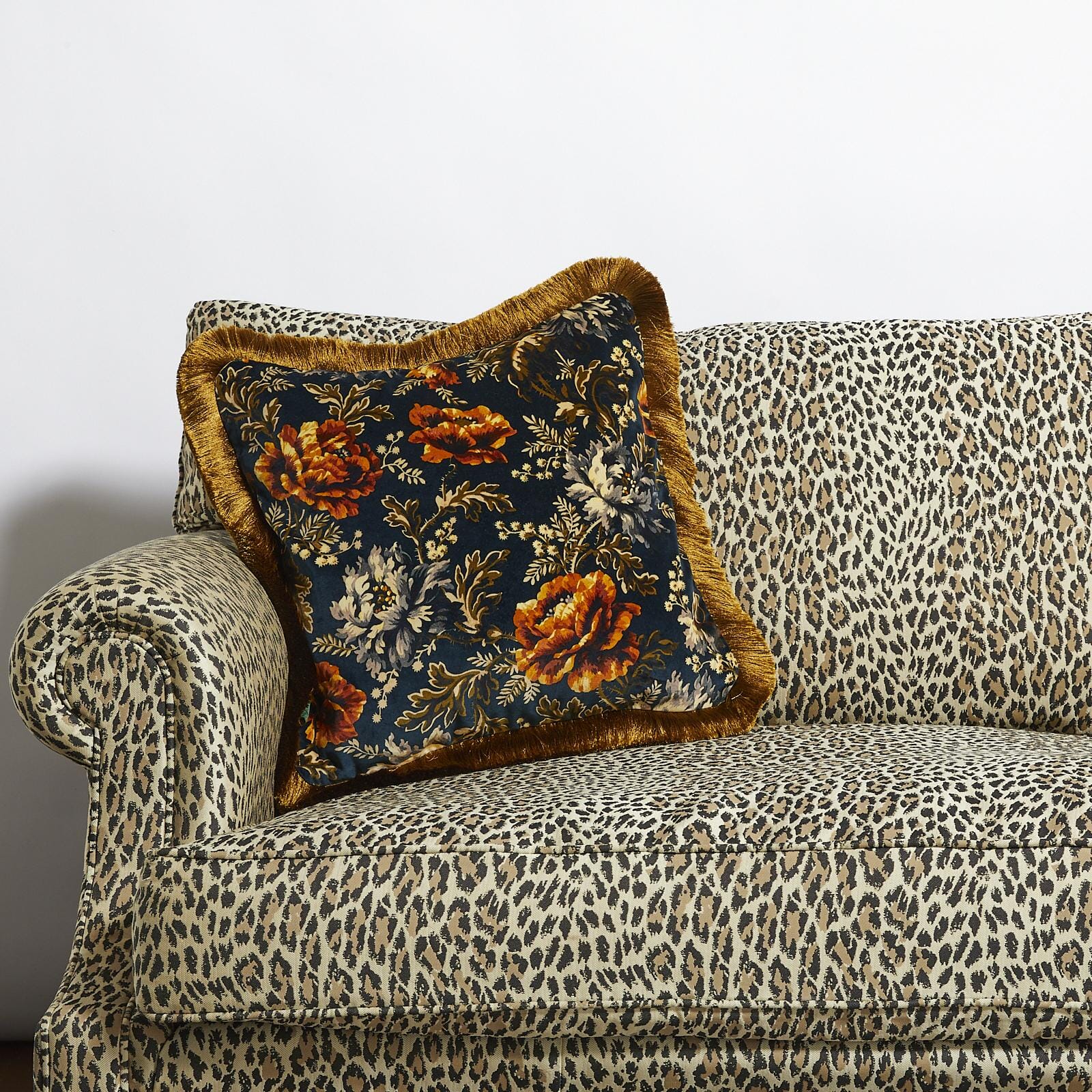OPIA Medium Fringed Velvet Cushion - Midnight