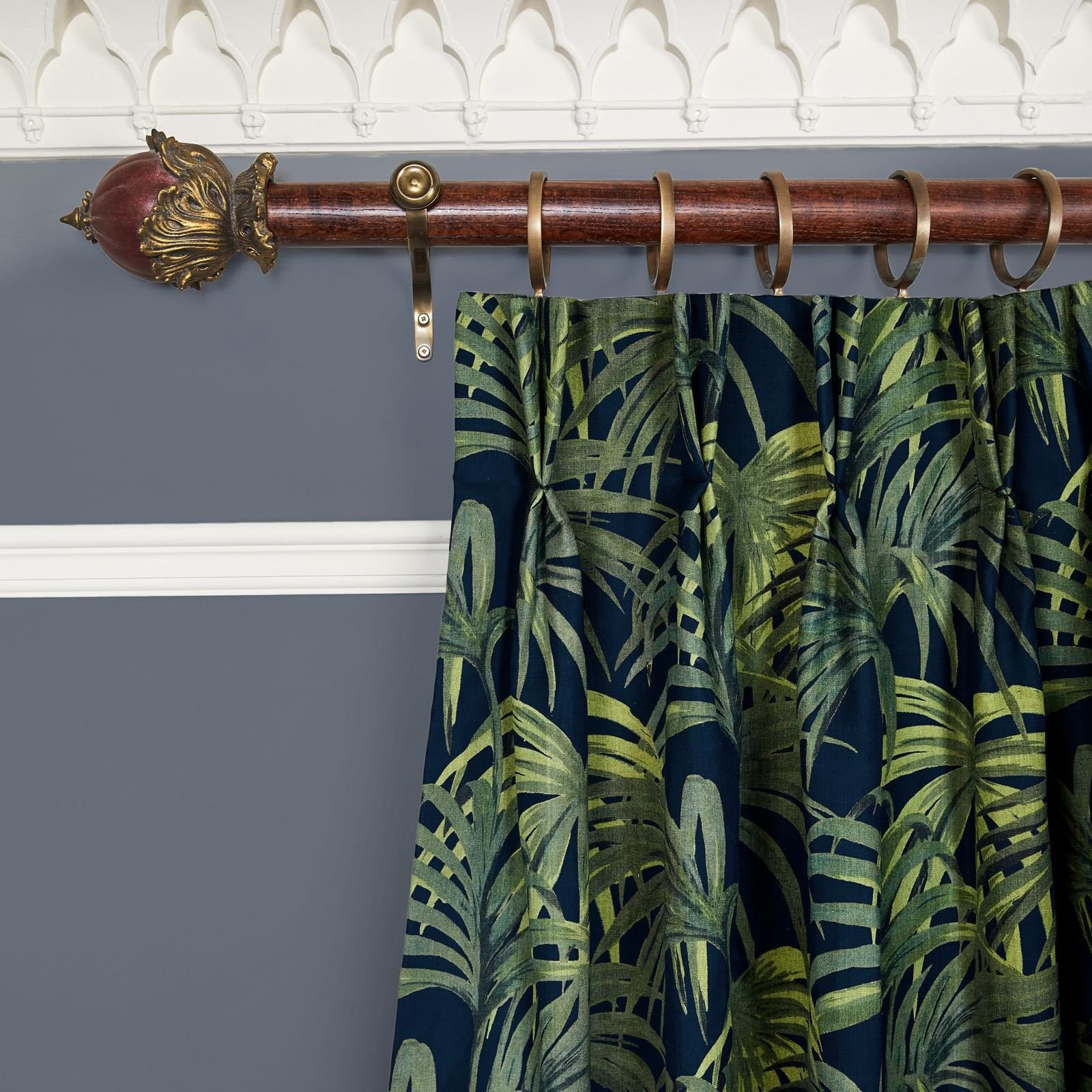 PALMERAL Cotton Linen Curtain - Midnight & Green
