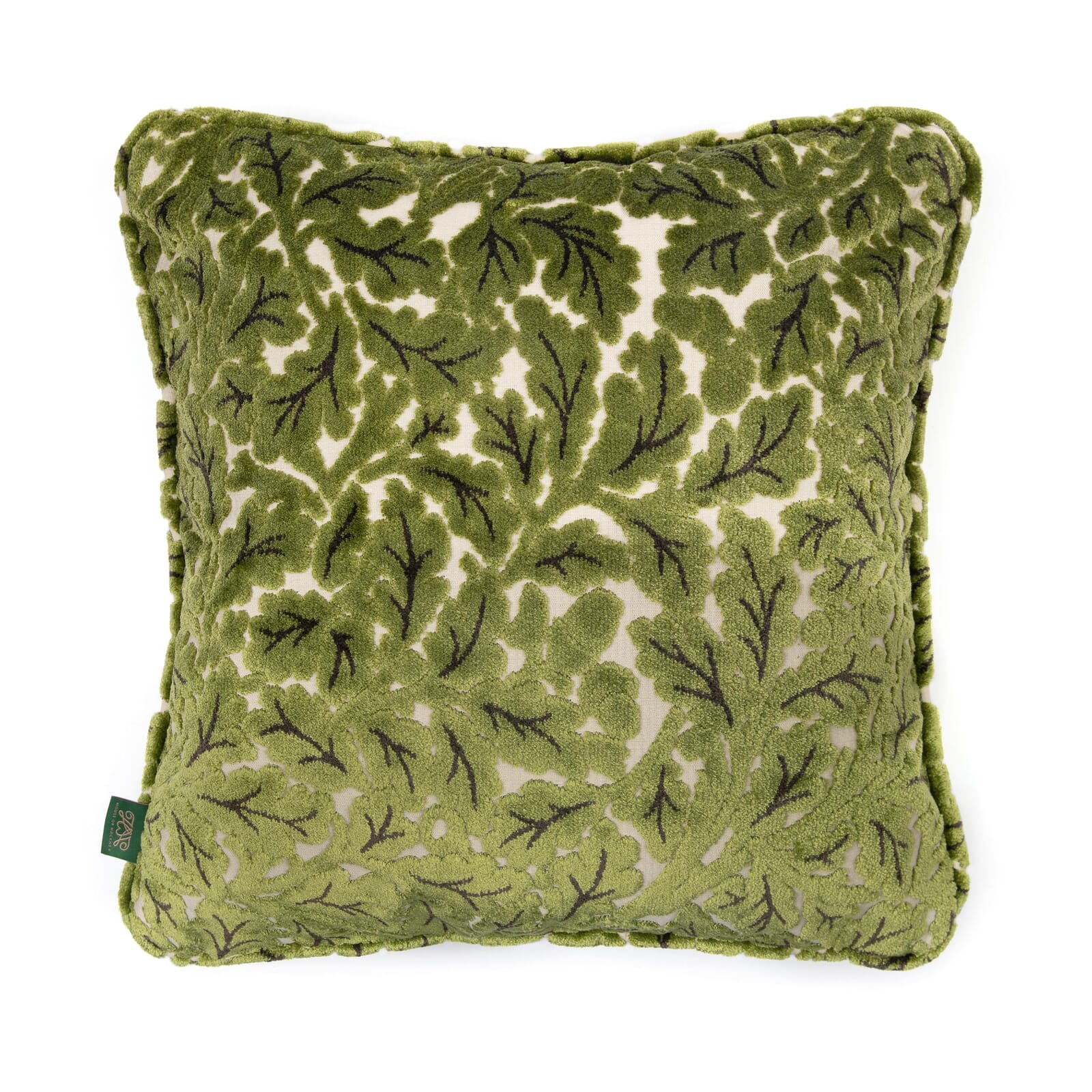 QUERCUS Medium Piped Velvet Jacquard Cushion - Evergreen