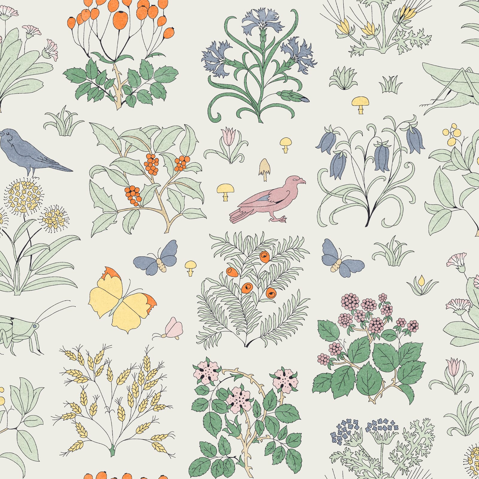 VOYSEY'S GARDEN MAGNA Wallpaper Sample - Off White