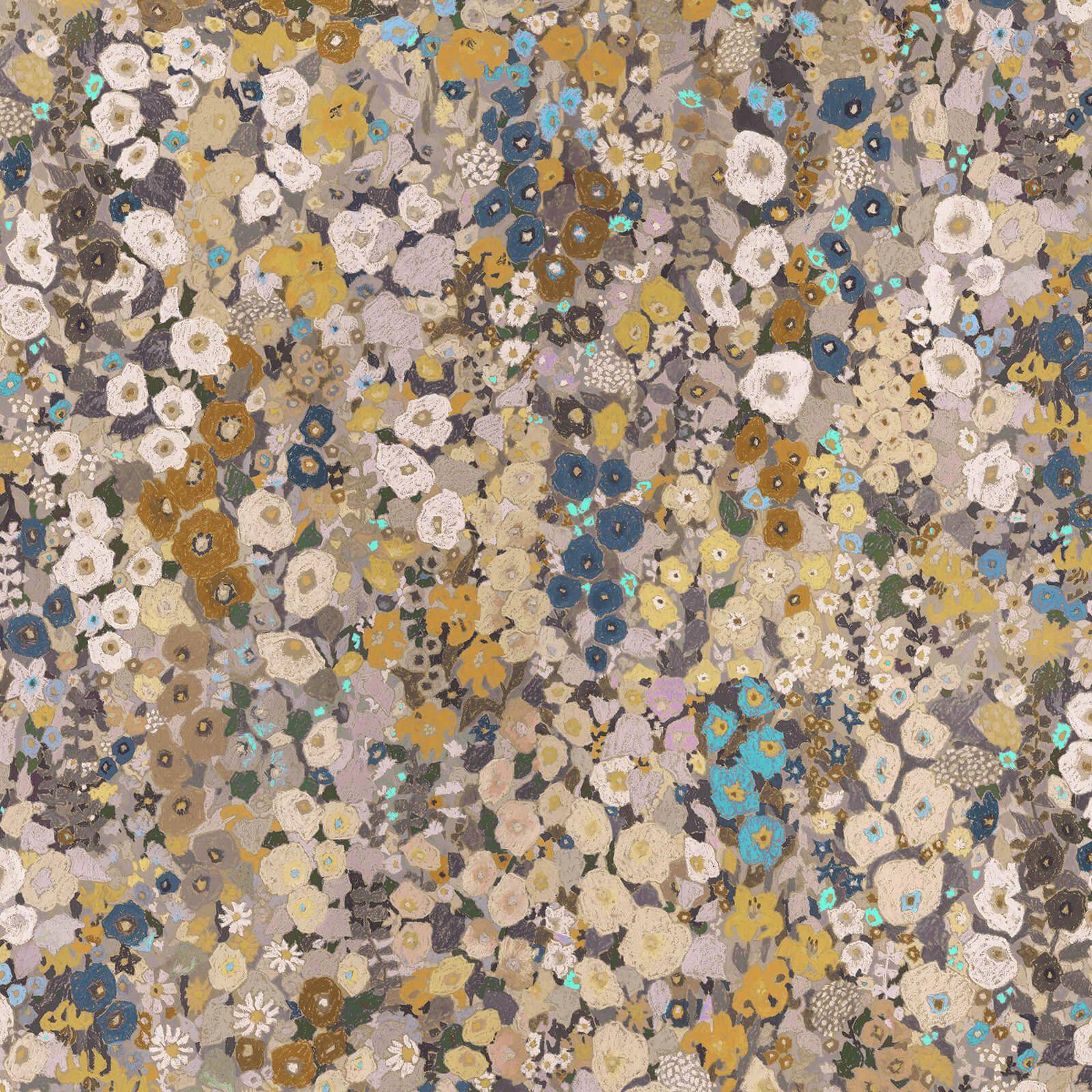 HOLLYHOCKS Wallpaper - Flax Sample