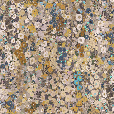 HOLLYHOCKS Wallpaper - Flax Sample