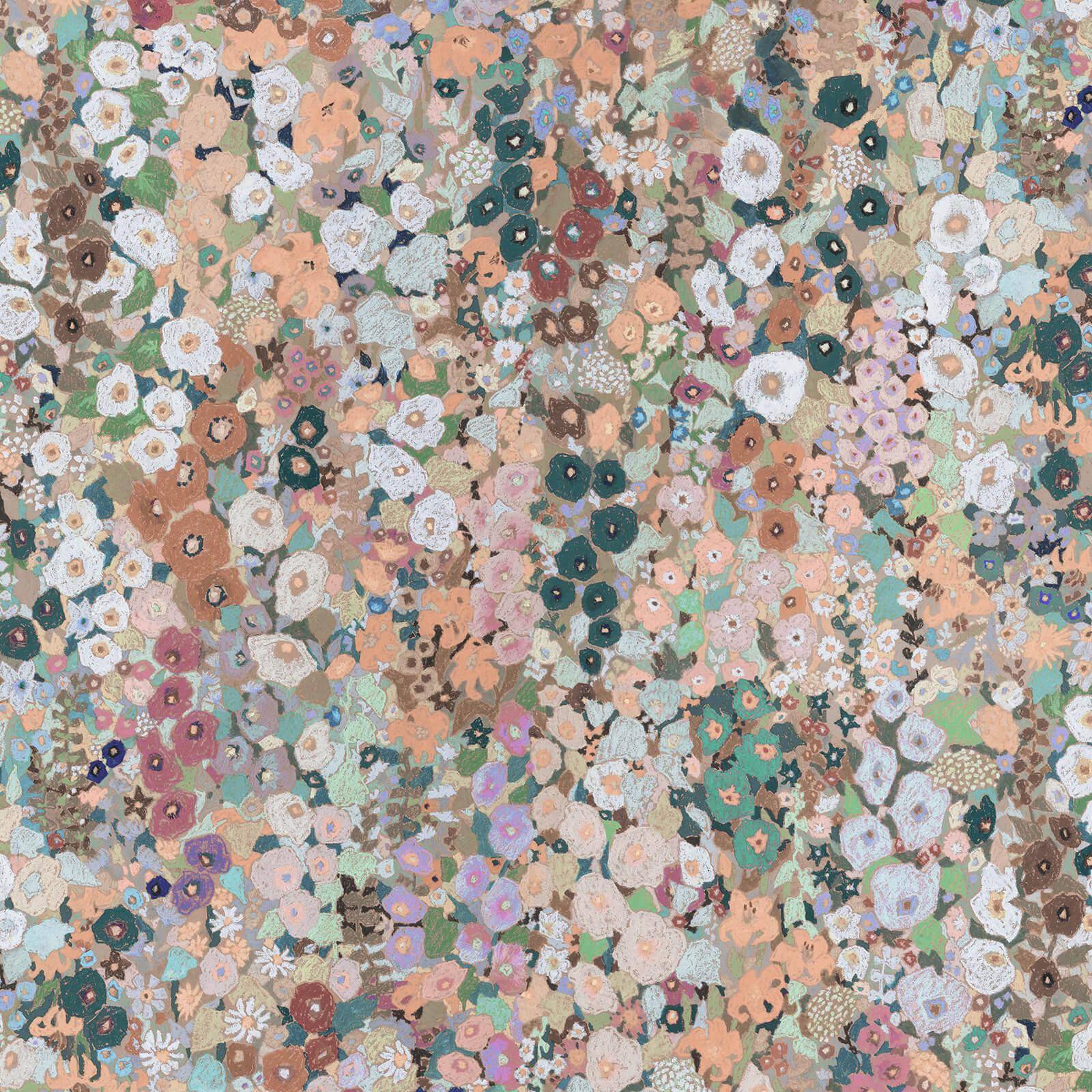 Hollyhocks Foral Wallpaper | Peach, Light Green & Cream Tones