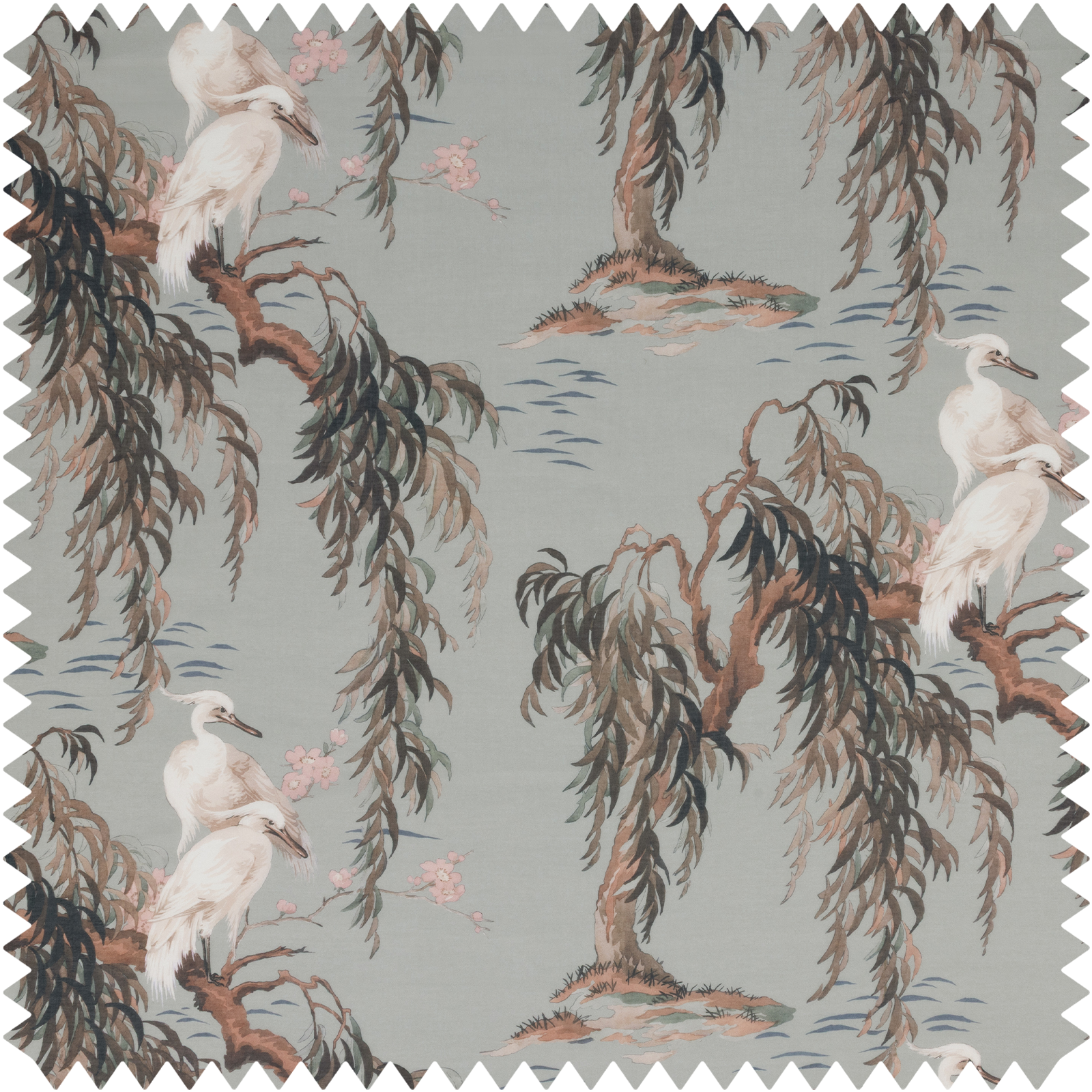 a fabric with birds on a tree