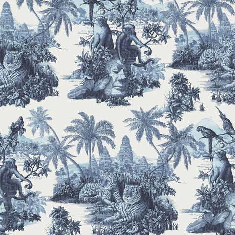 SUMATRA Wallpaper - Off White & Azure Sample
