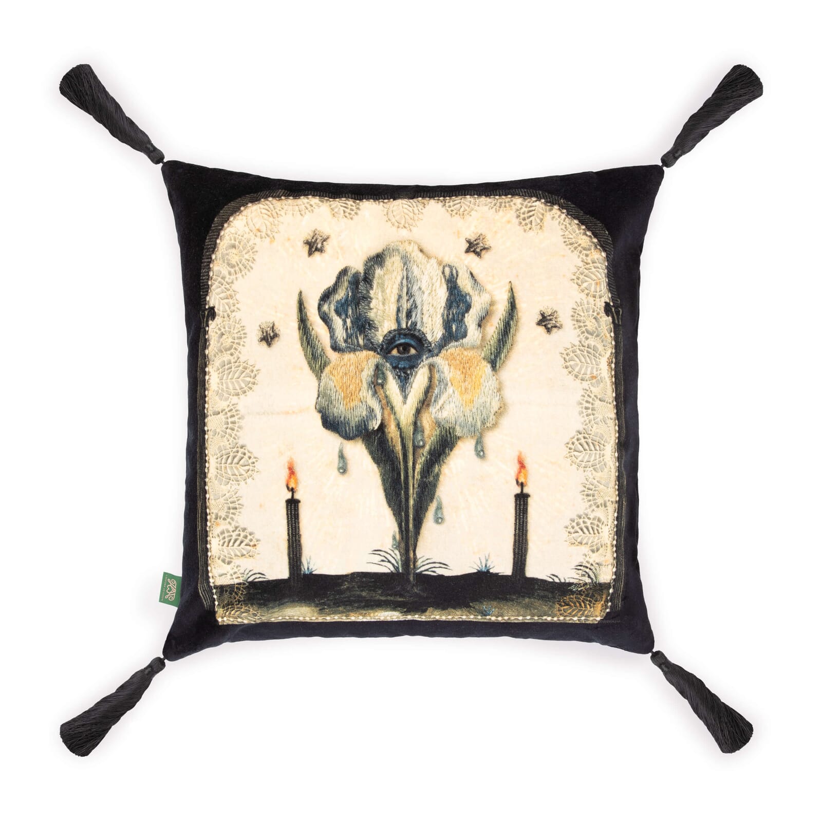 THE FLOWER AT THE GATE Velvet Medium Cushion - Noir