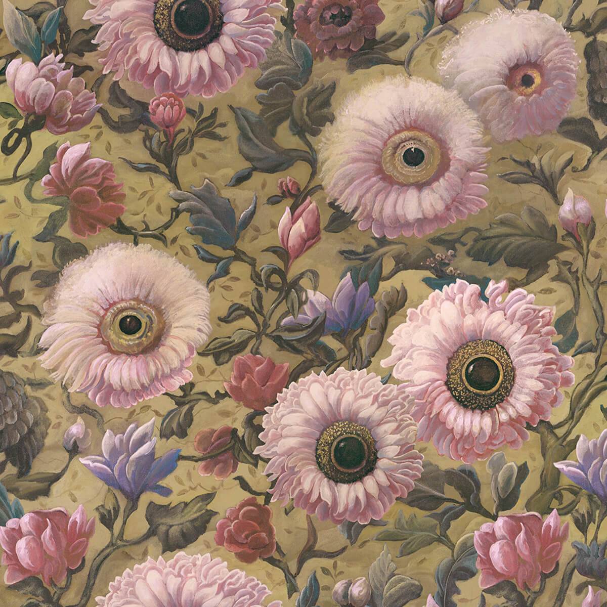 a painting of flowers on a wall